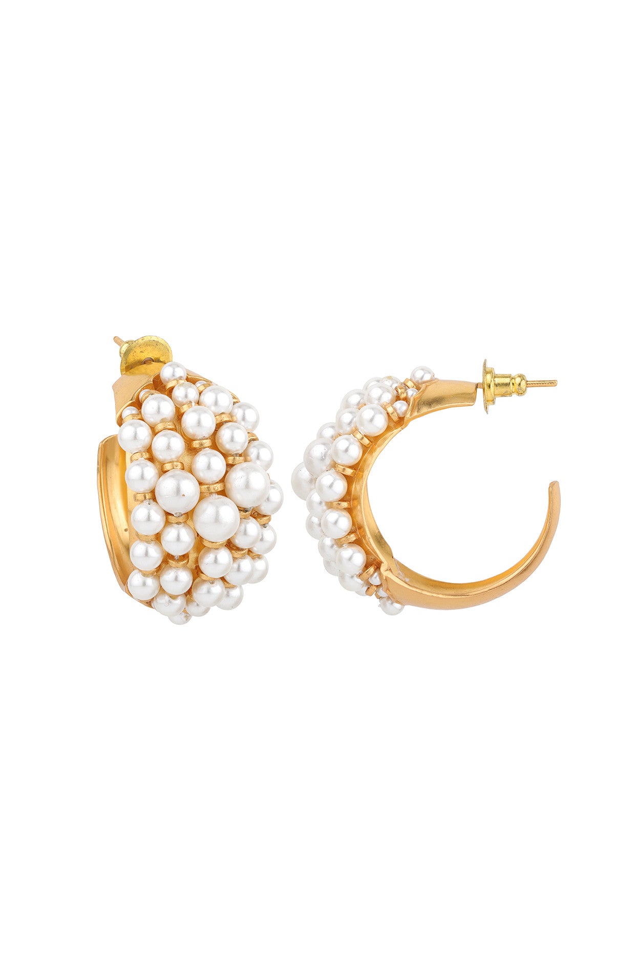 Cluster Pearl Hoops Earrings 22Kt Gold-Plated