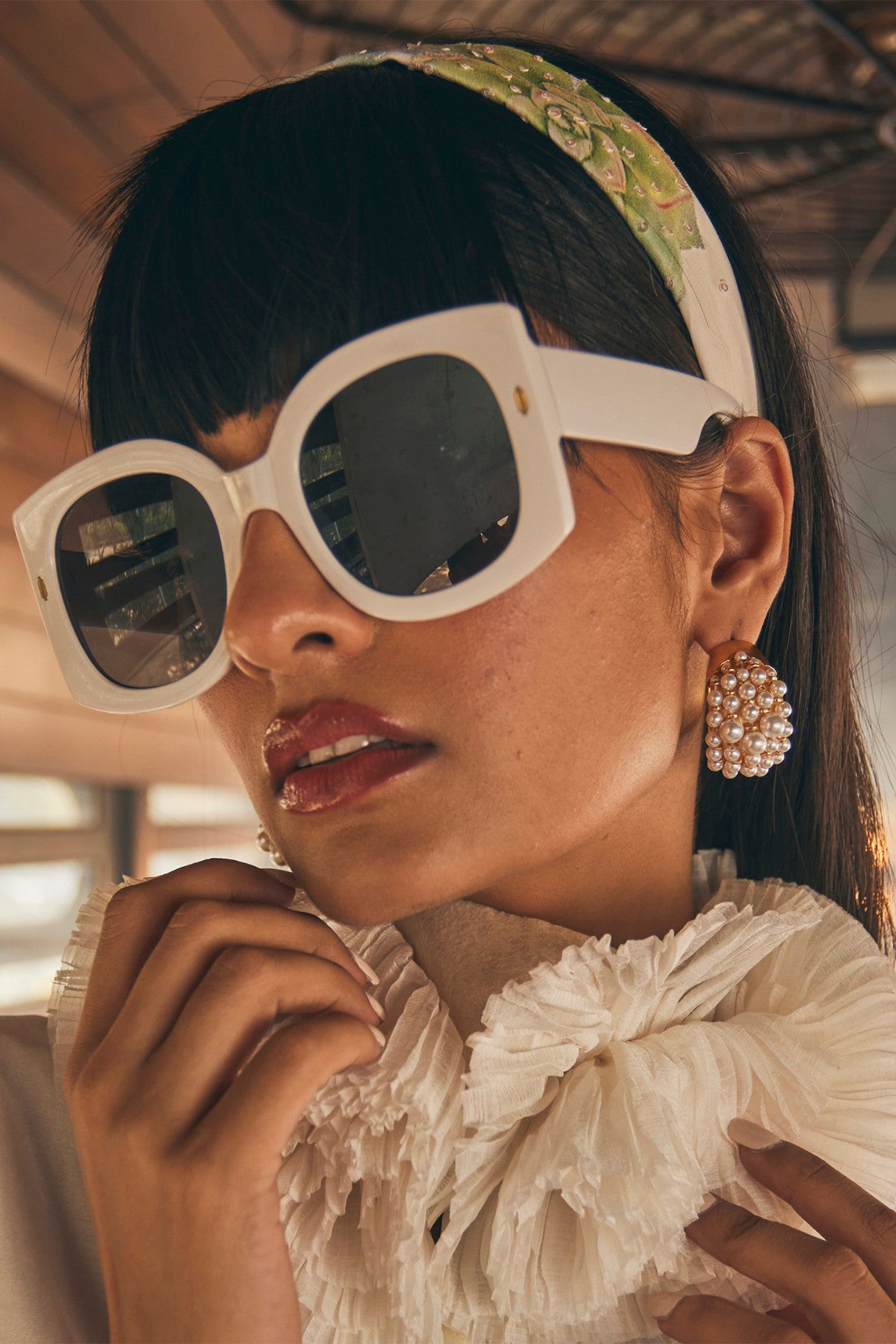 Cluster Pearl Hoops Earrings 22Kt Gold-Plated