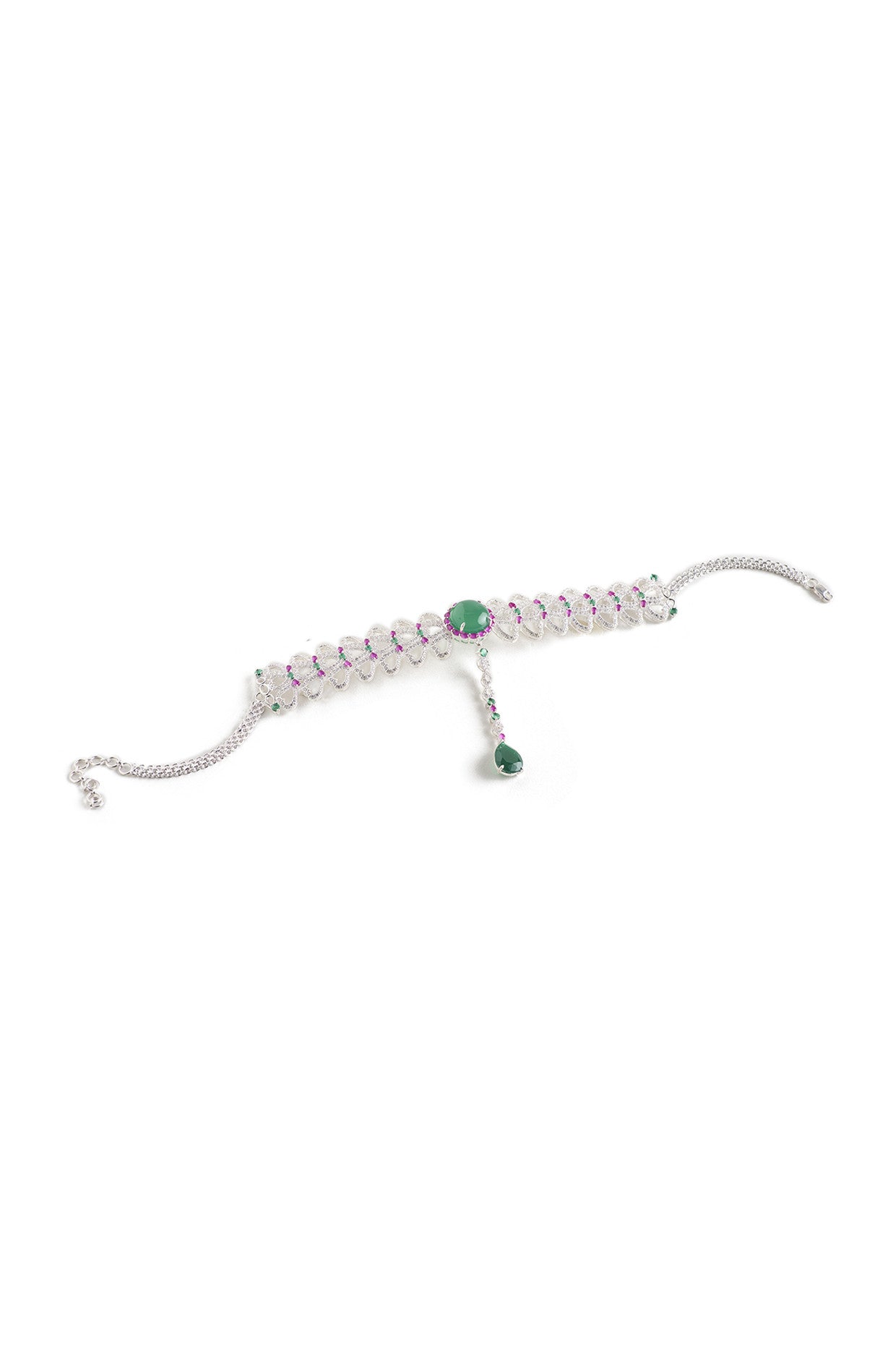 Columbine Choker Green Onyx & Rose in Sterling Silver
