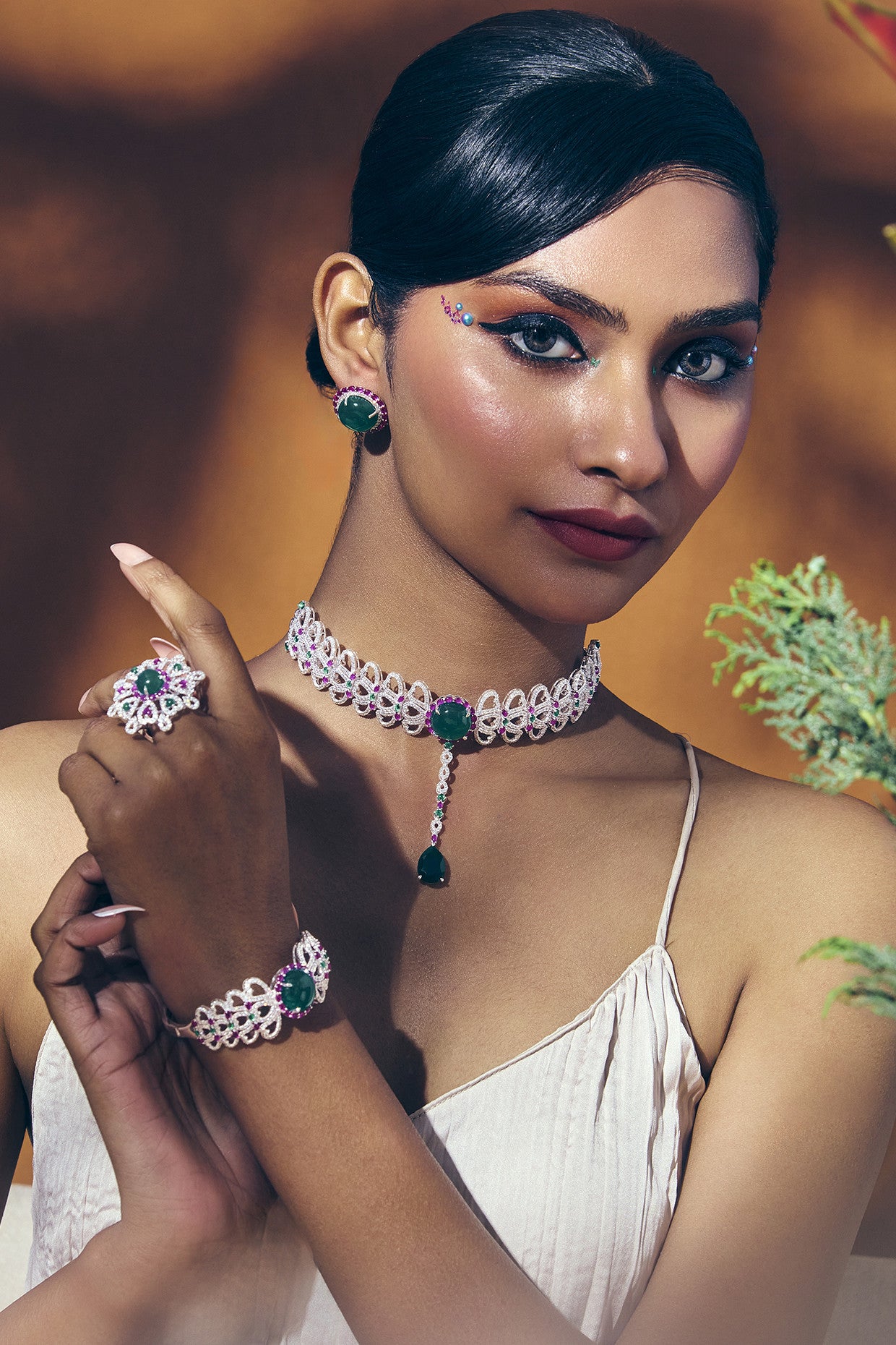 Columbine Ring Green Onyx & Rose in Sterling Silver