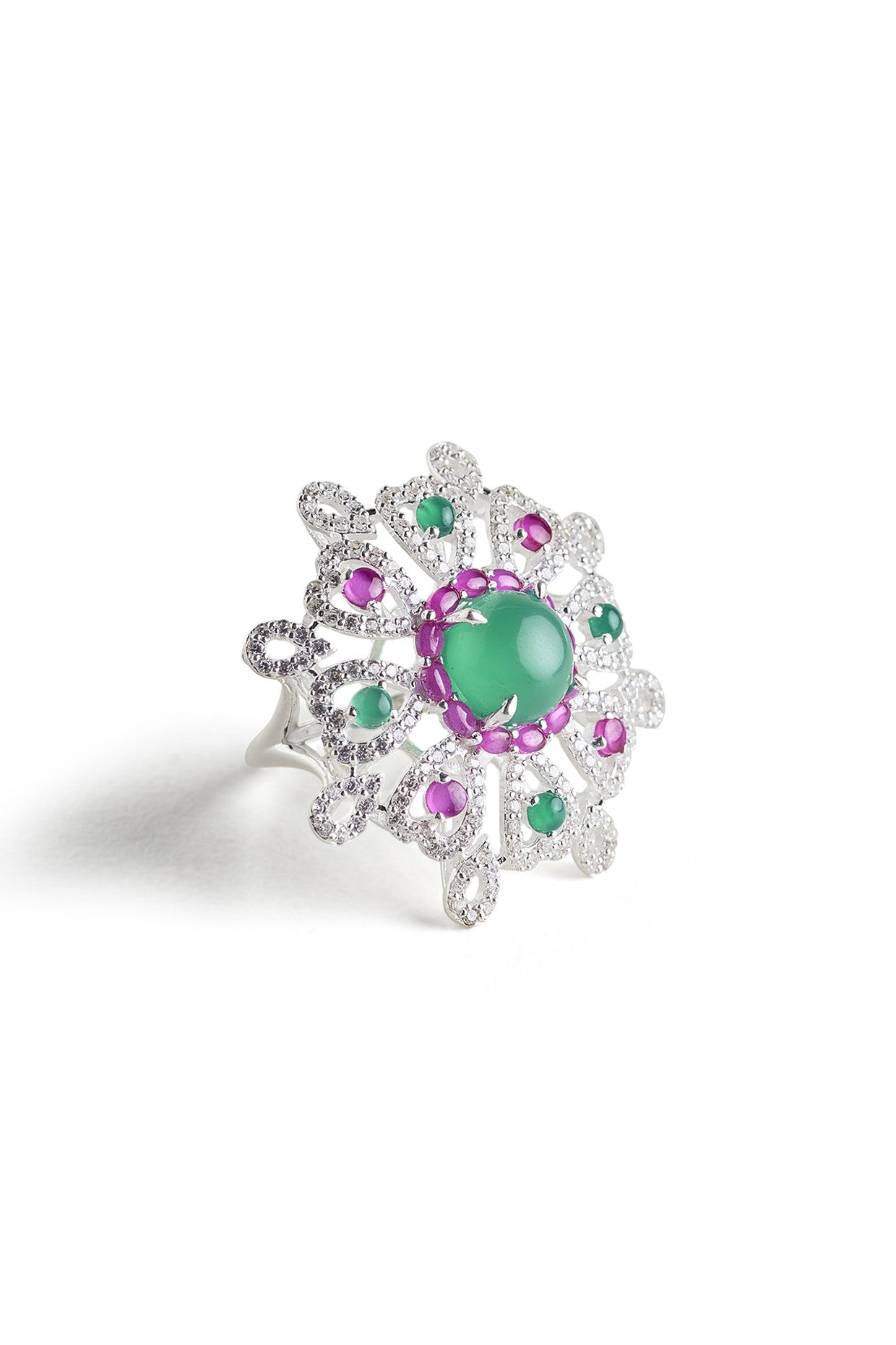 Columbine Ring Green Onyx & Rose in Sterling Silver