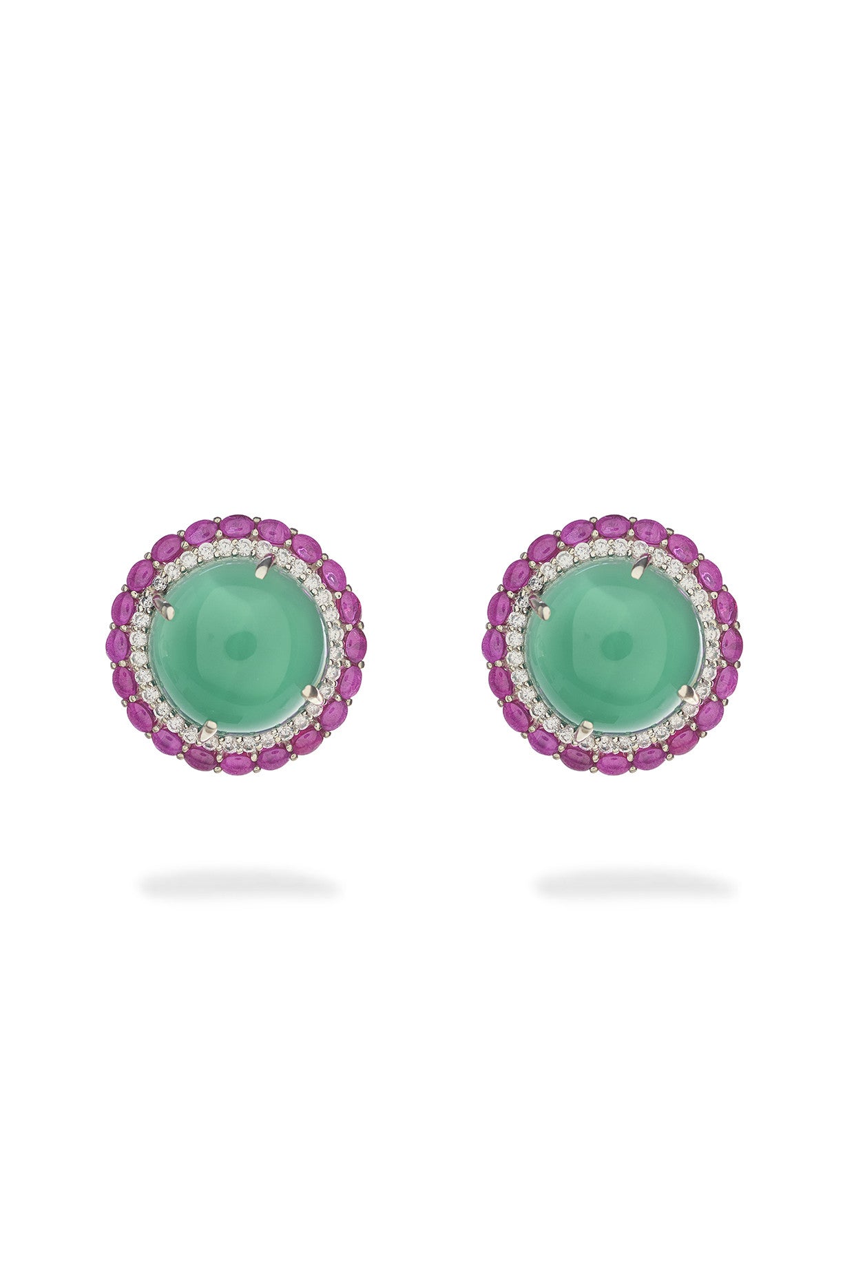 Columbine Studs Green Onyx & Rose in Sterling Silver