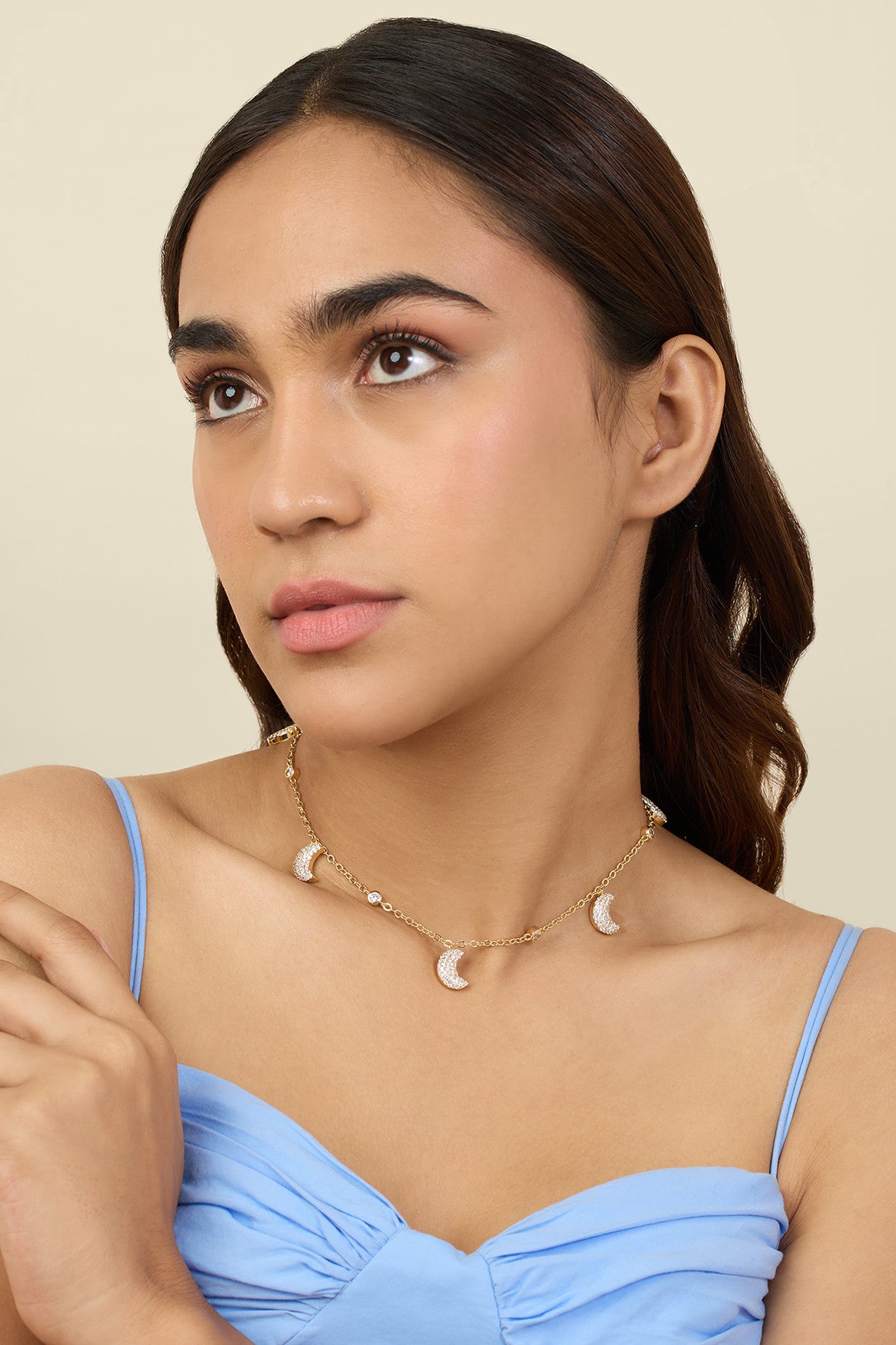 Crescent Shimmer Charm Necklace In 18Kt Gold Plated