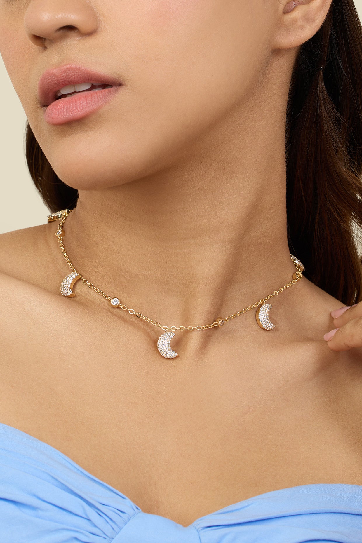 Crescent Shimmer Charm Necklace In 18Kt Gold Plated