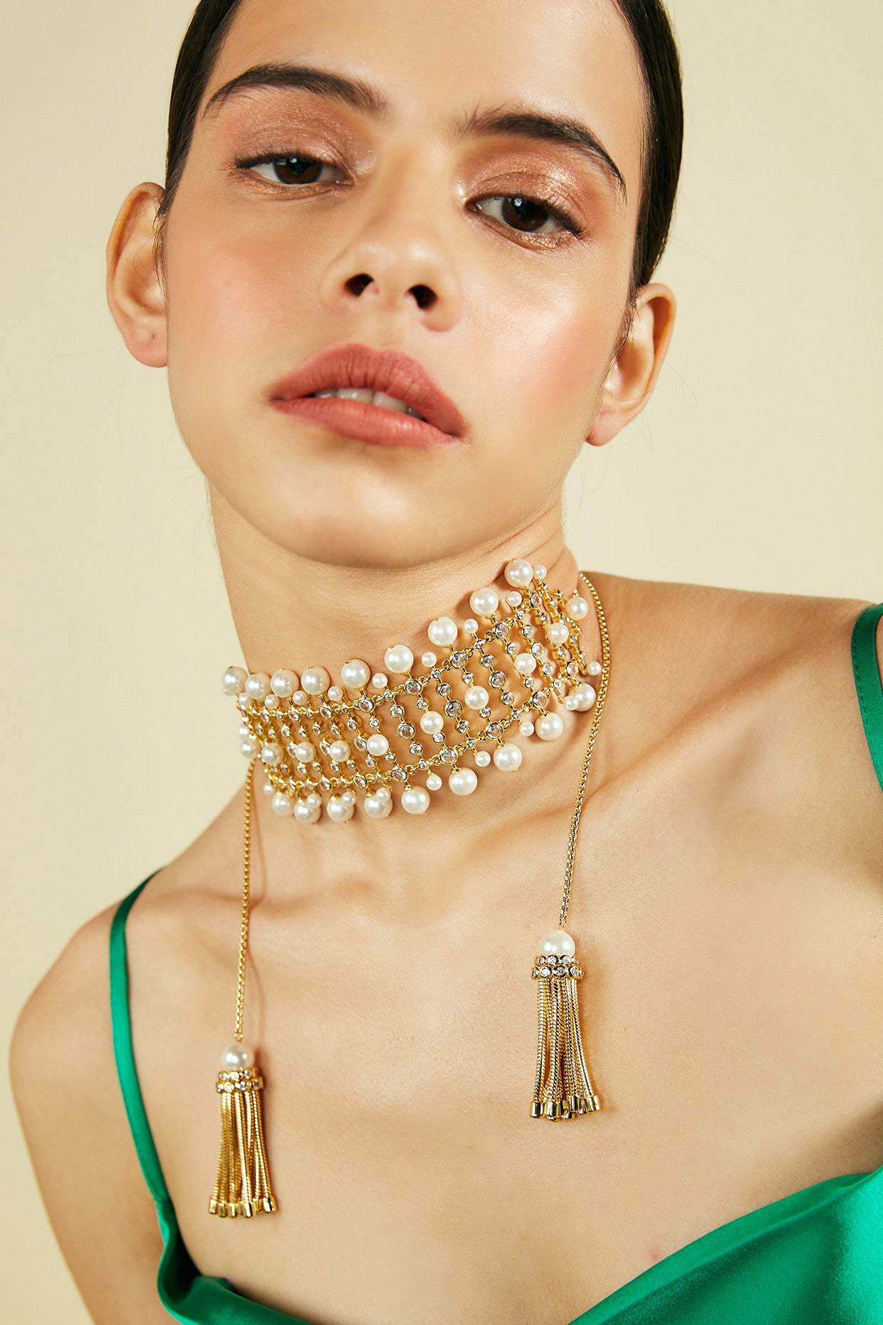 Crystal Pearl Tassel Choker