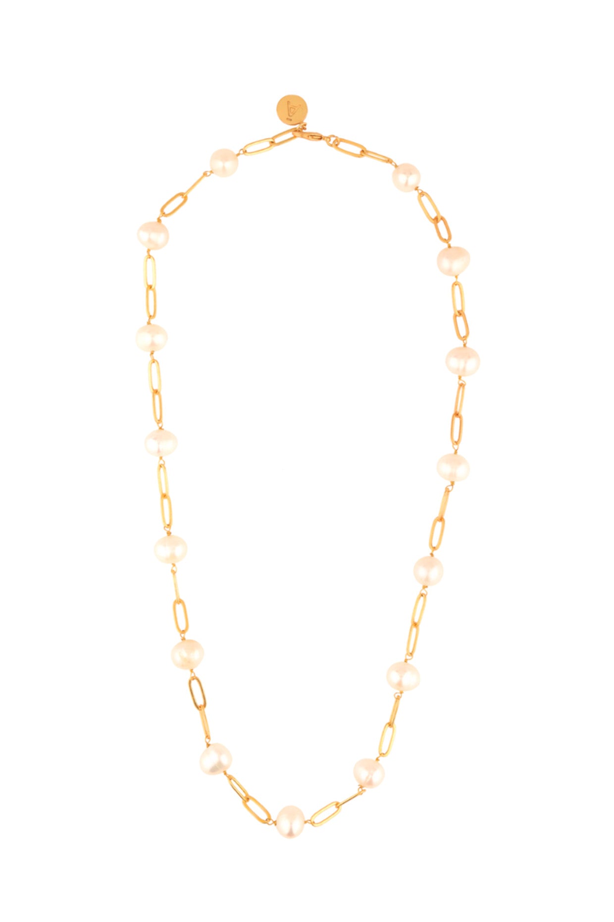 Dainty Linked Pearl Chain Necklace in 22Kt Gold Plating
