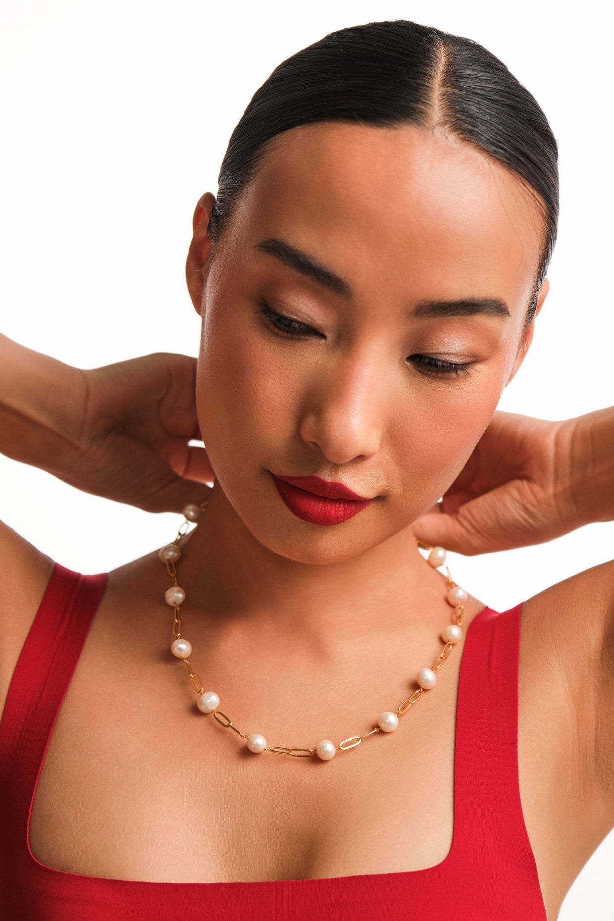 Dainty Linked Pearl Chain Necklace in 22Kt Gold Plating