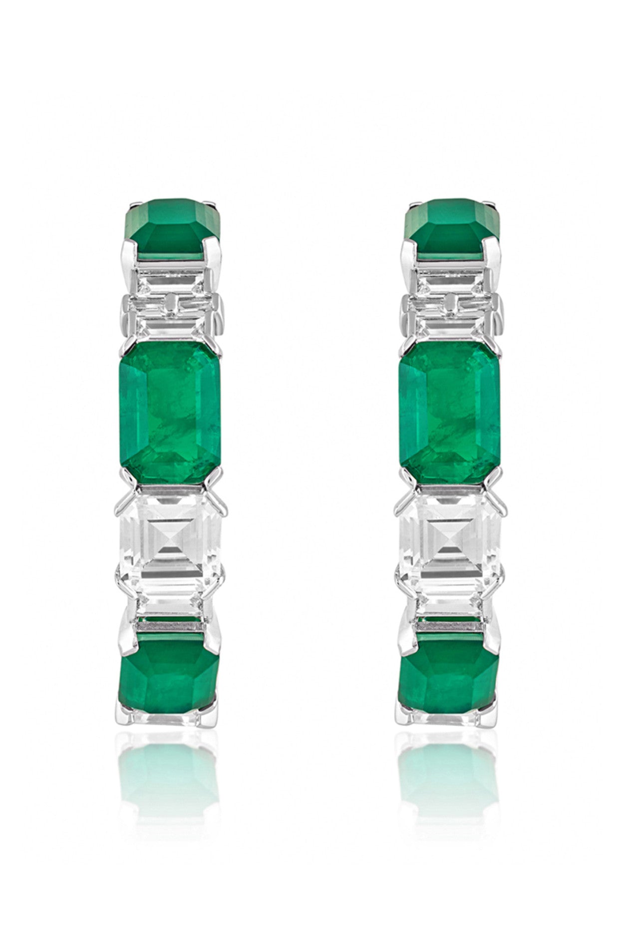 Dark Emerald Baguette Hoops