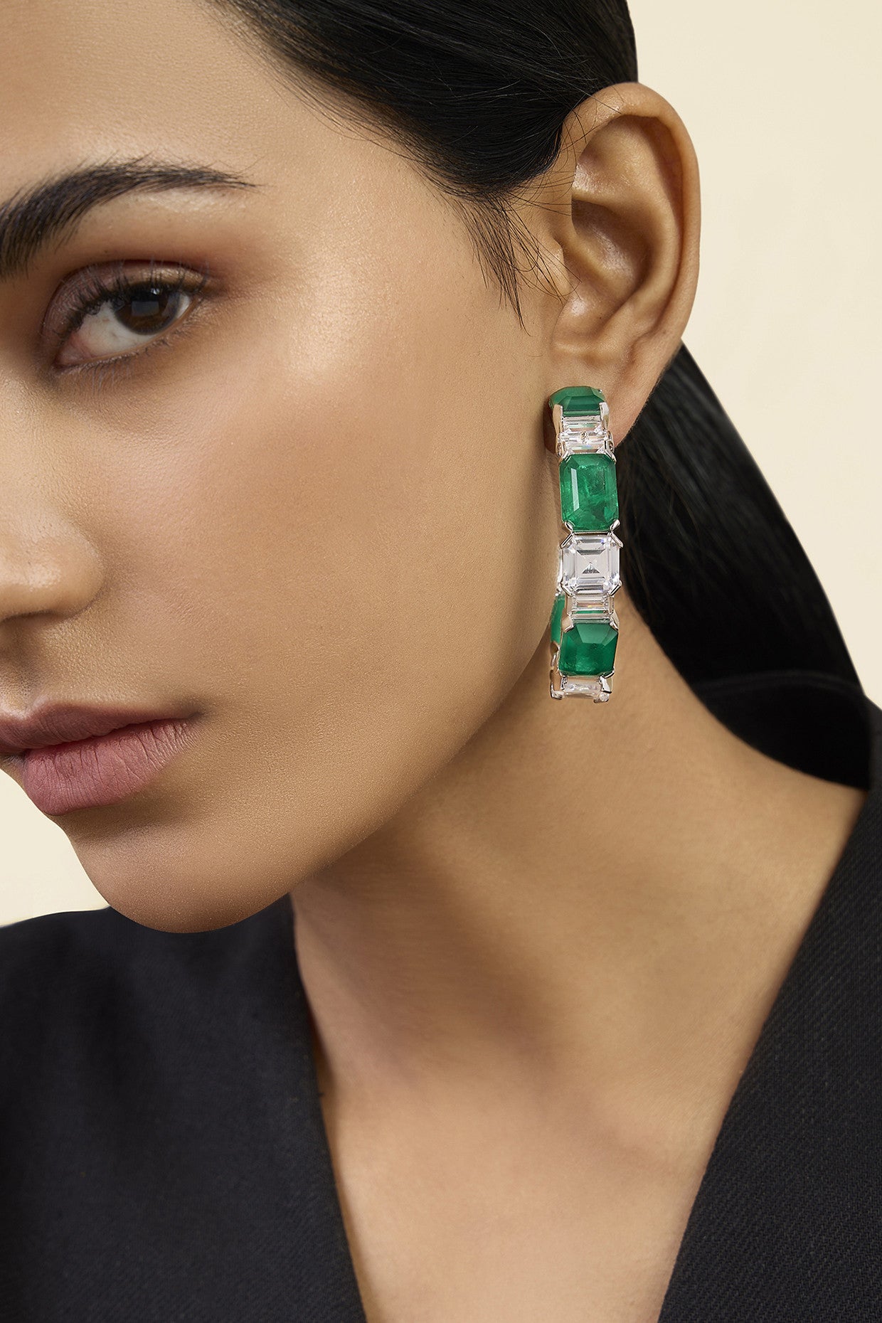 Dark Emerald Baguette Hoops