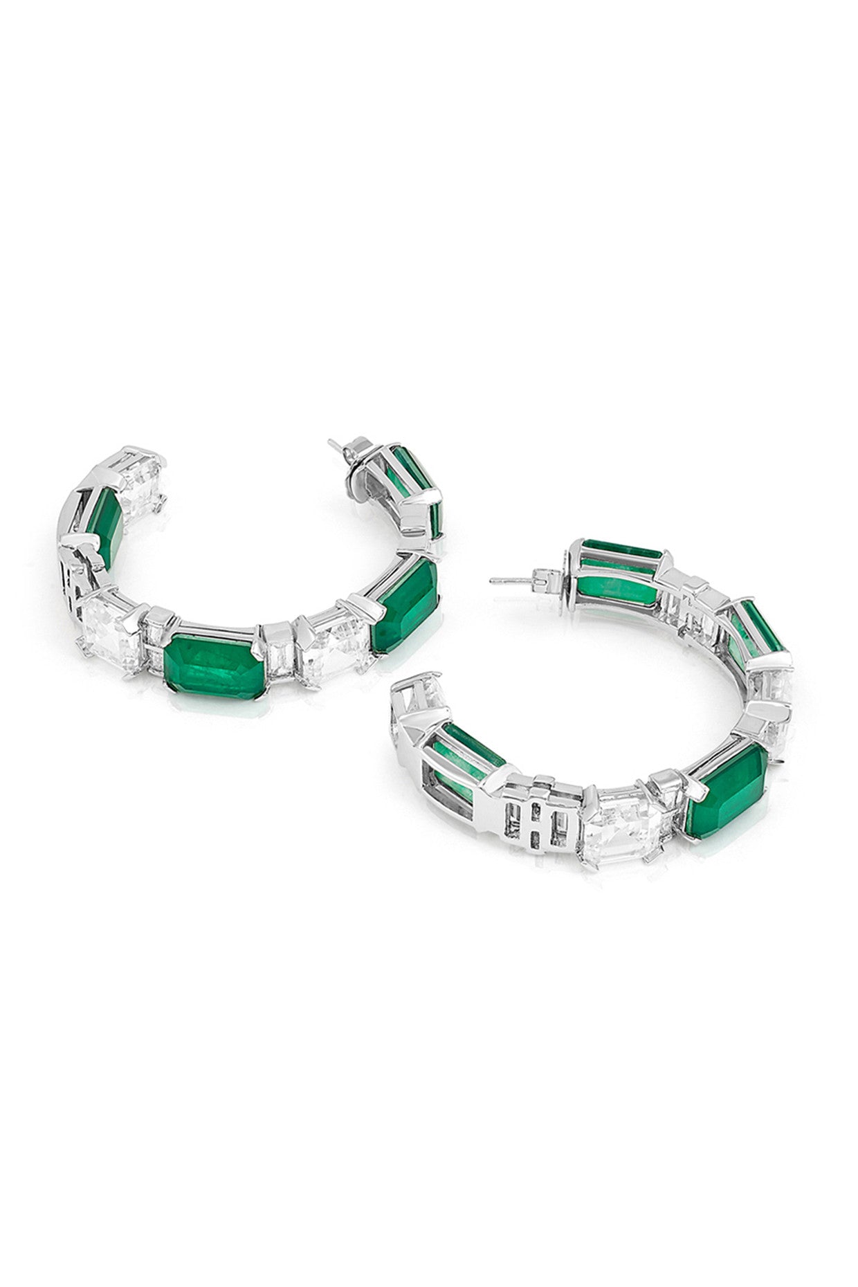Dark Emerald Baguette Hoops