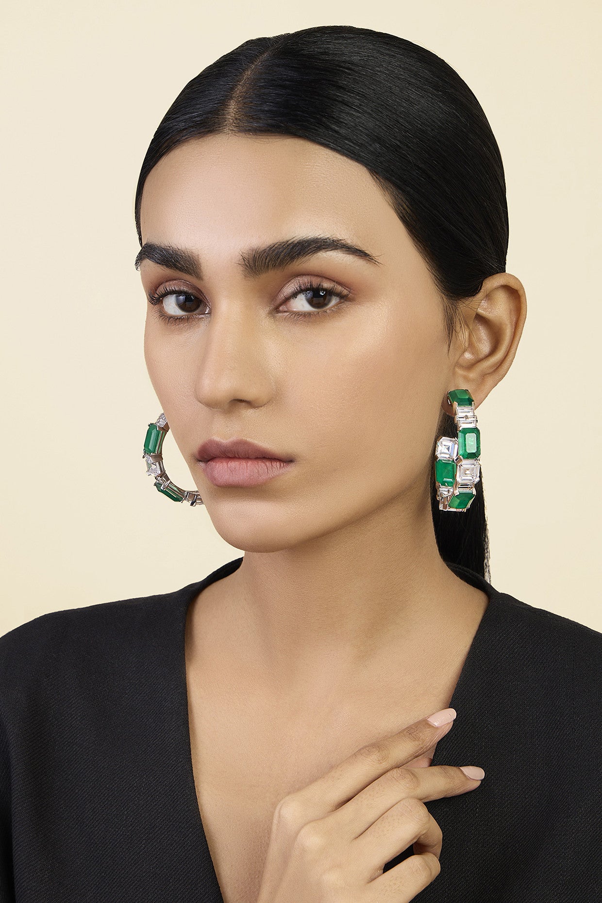Dark Emerald Baguette Hoops
