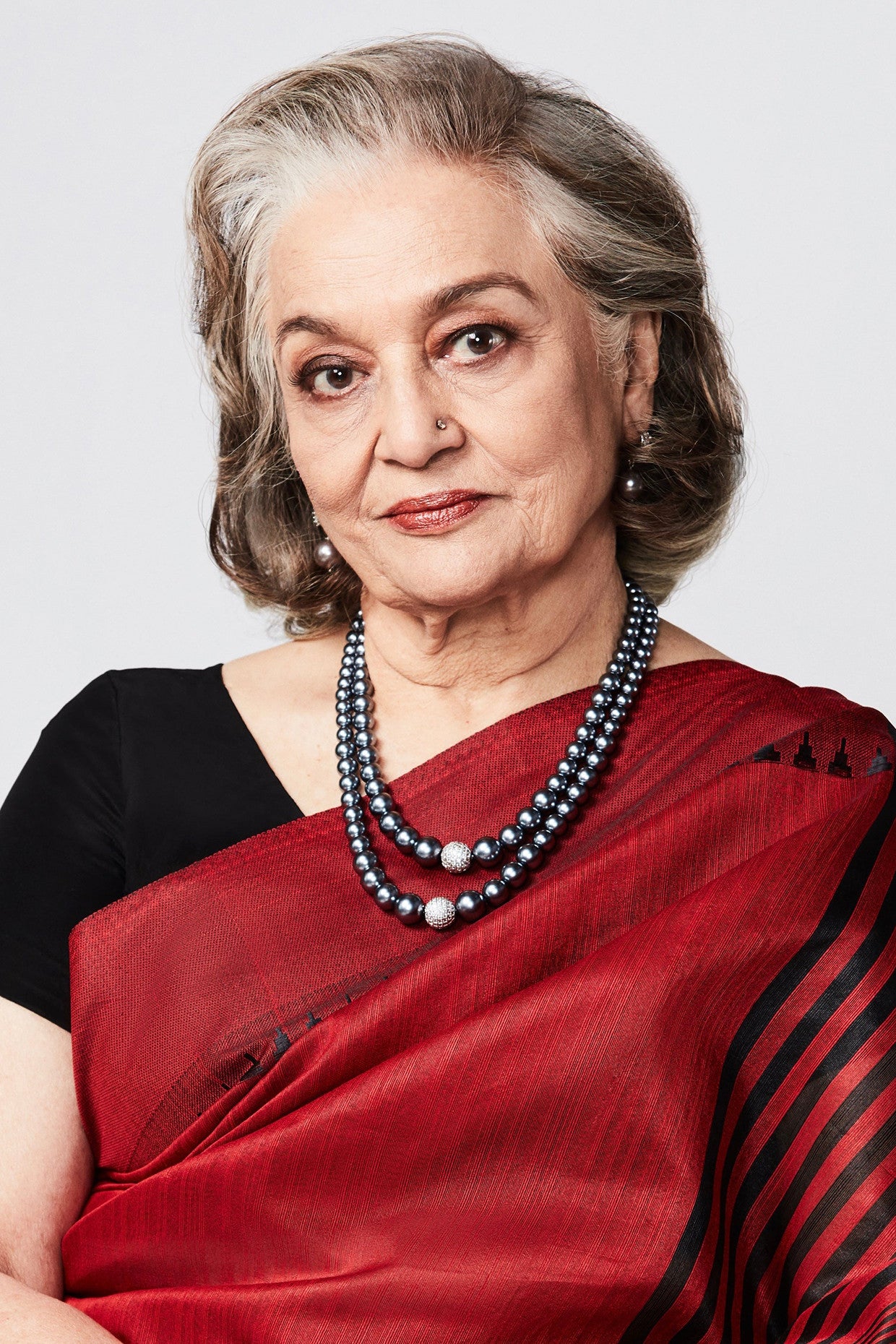 Double Graded Pearls Necklace-Dark Silver with Swarovski