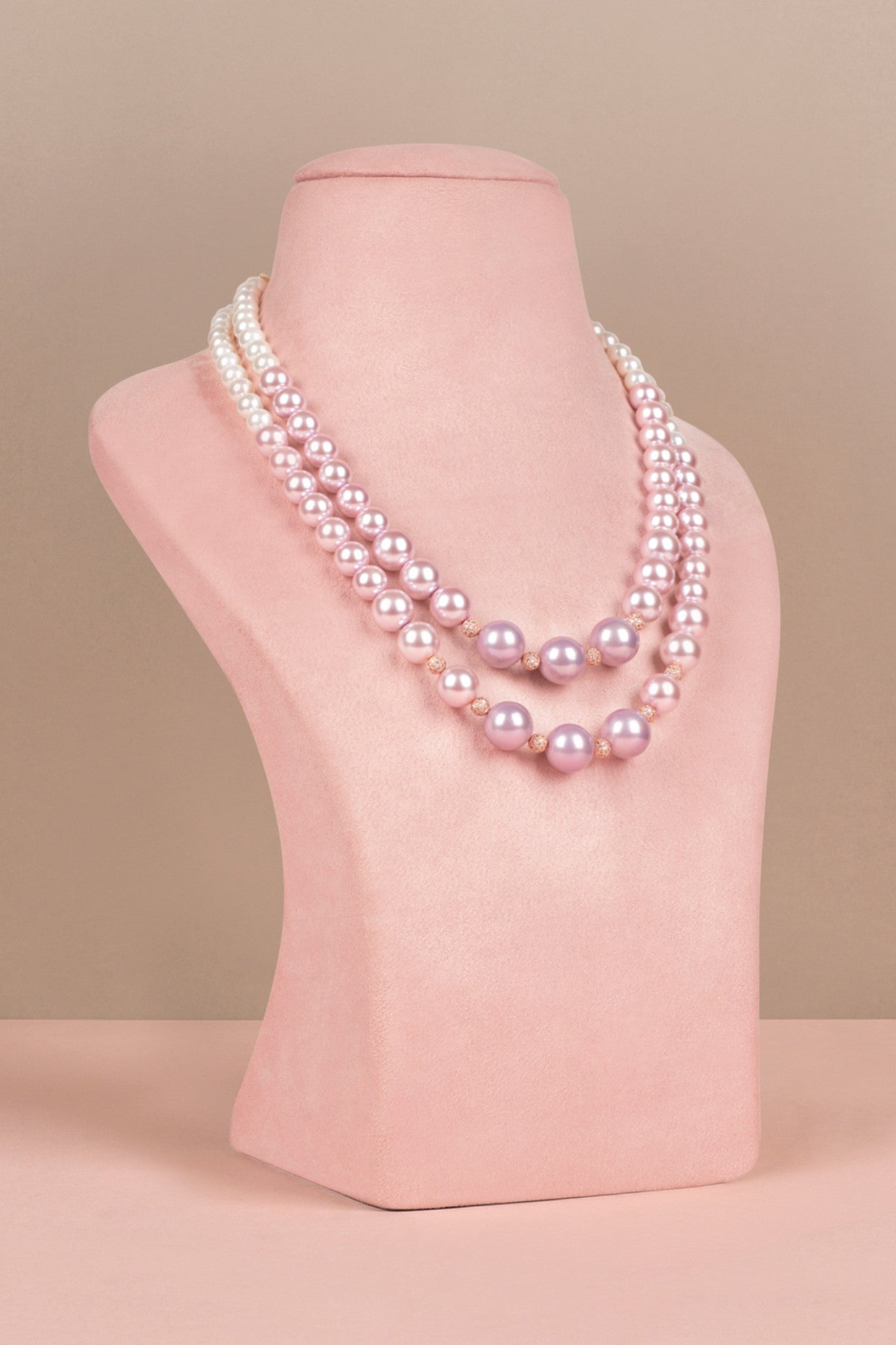 Double Graded Pearls Necklace-Purple Ombre with Swarovski