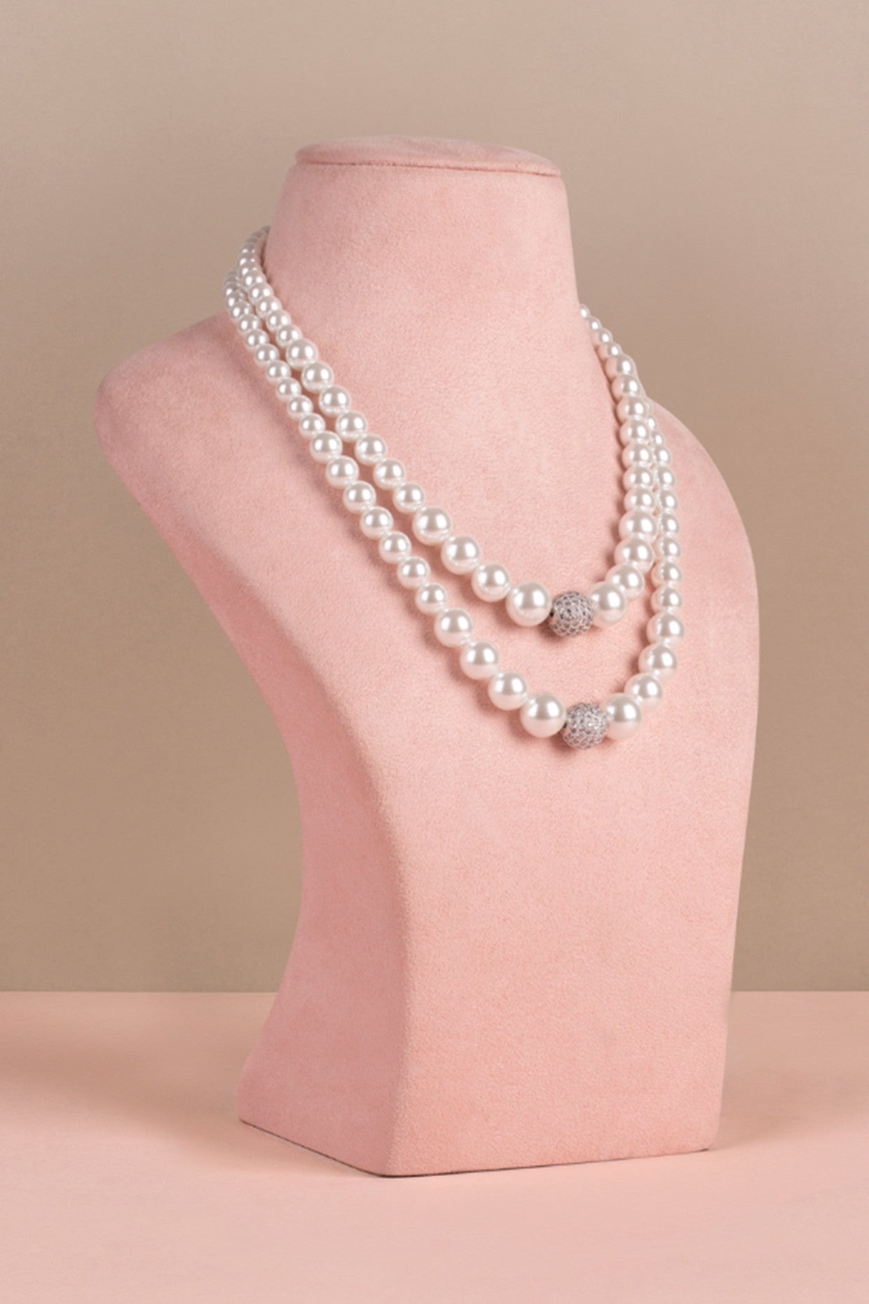 Double Graded Pearls Necklace-Silver Ombre with Swarovski
