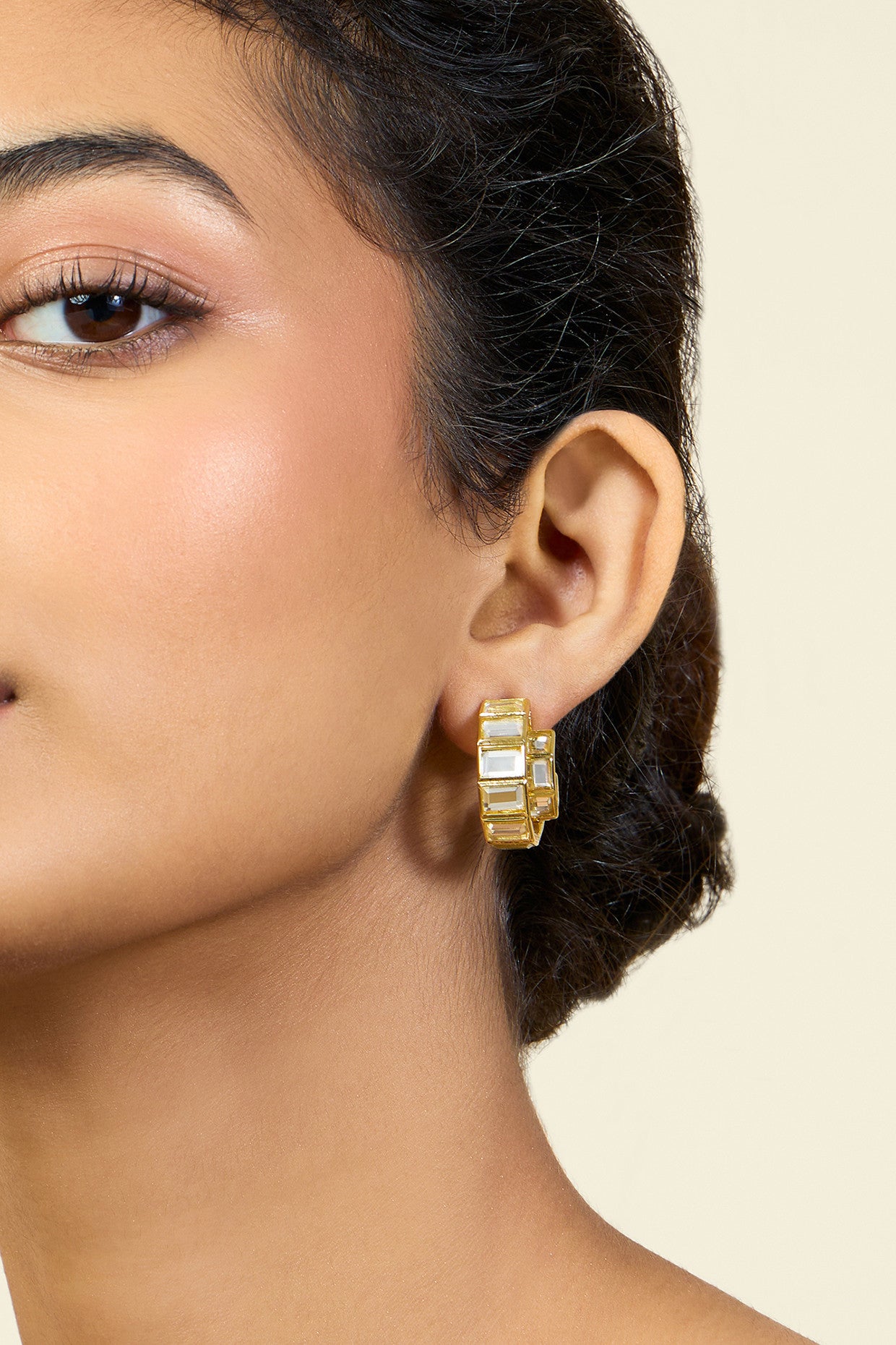 Double Mirror Huggie Hoops