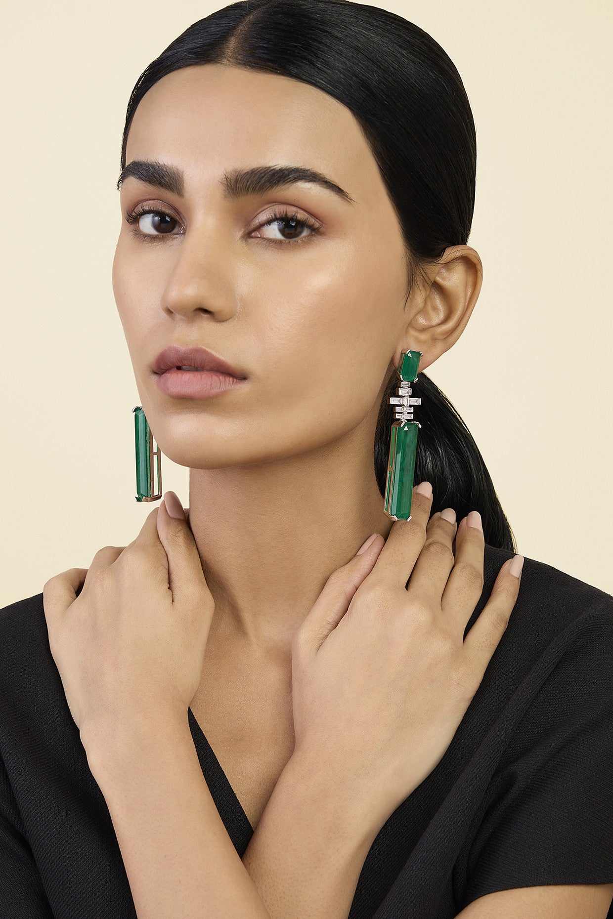 Doublet Dark Emerald Dangler Earrings