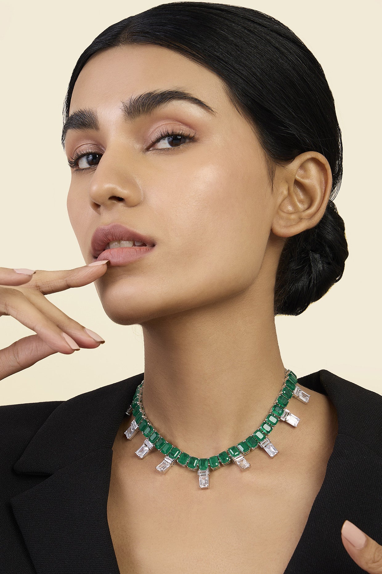 Doublet Dark Emerald Stationed Choker