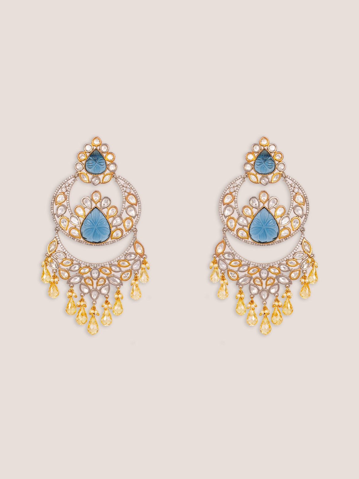 Fusion Of Kundan Earrings With Yellow Pearls