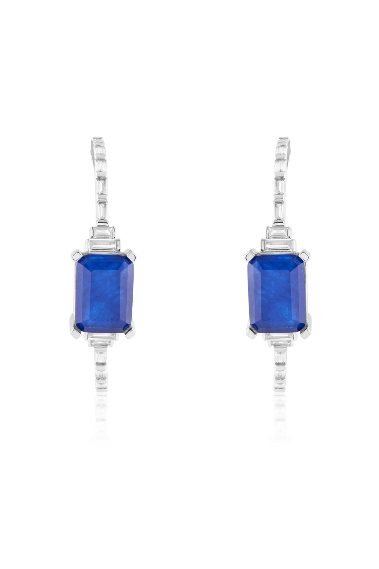Aureline Sapphire Hoops In Rhodium Plated