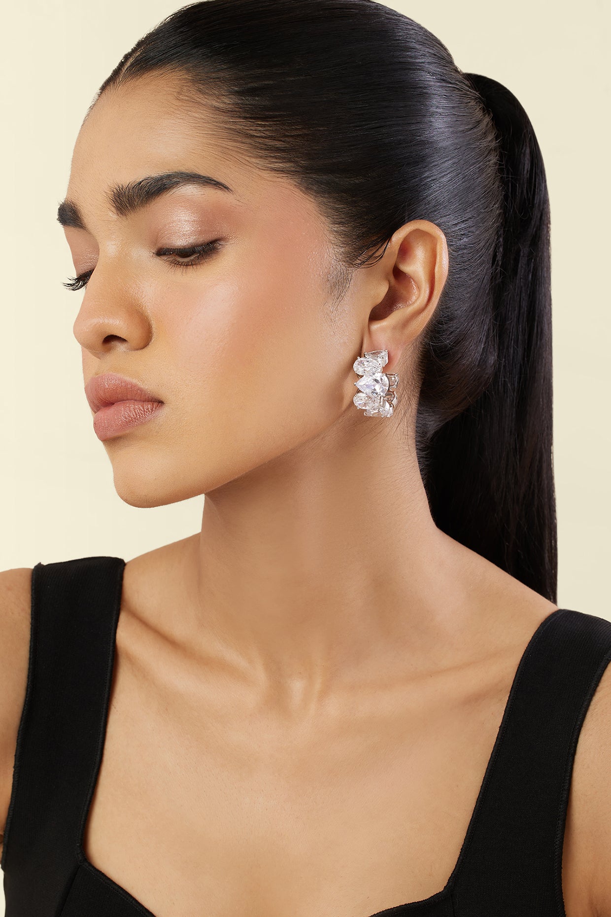 Luxe Glow Statement Hoops In Rhodium Plating