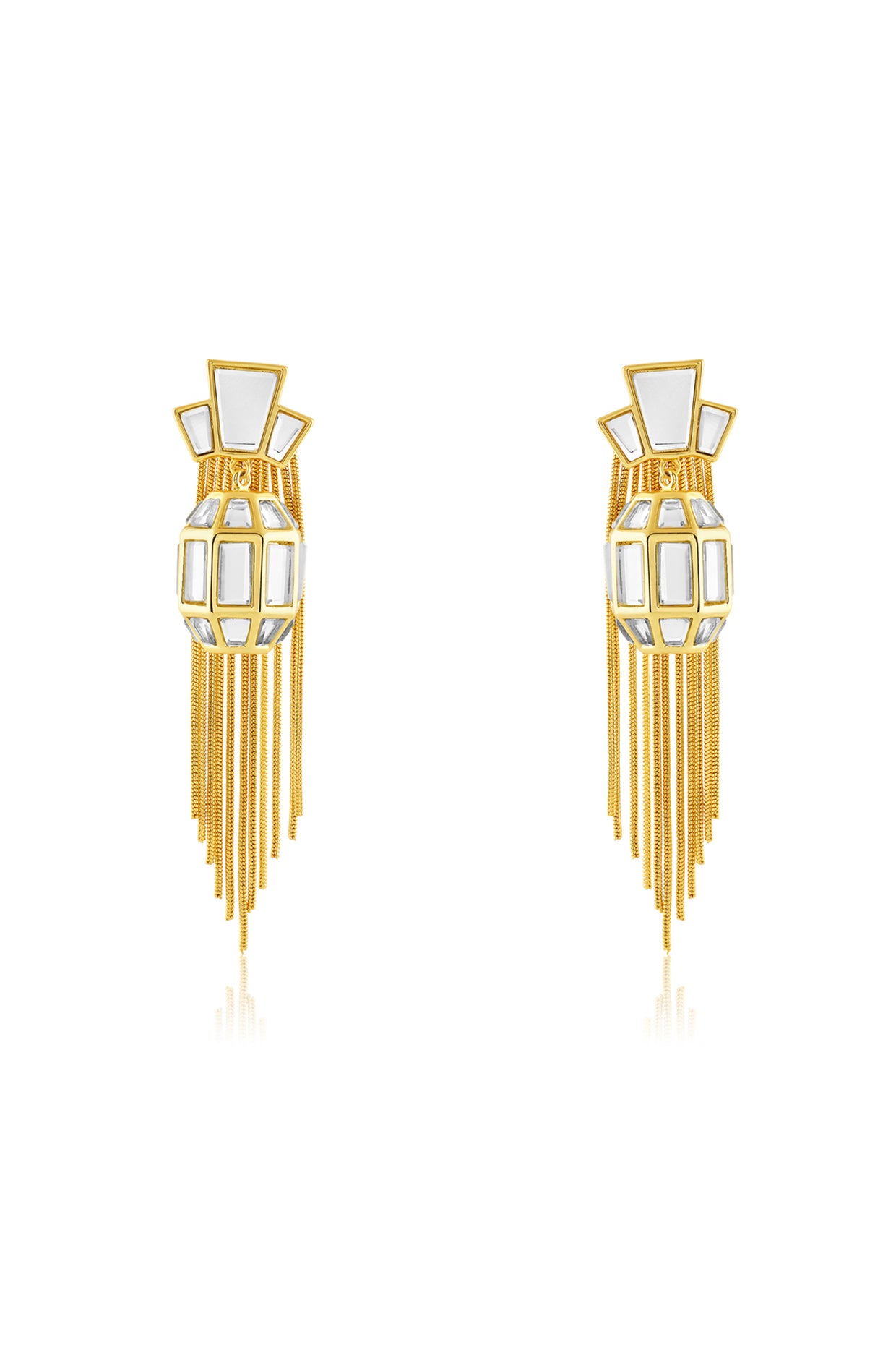 Bombay Deco Tassel Statement Mirror Earrings InGold 18Kt Gold Plated