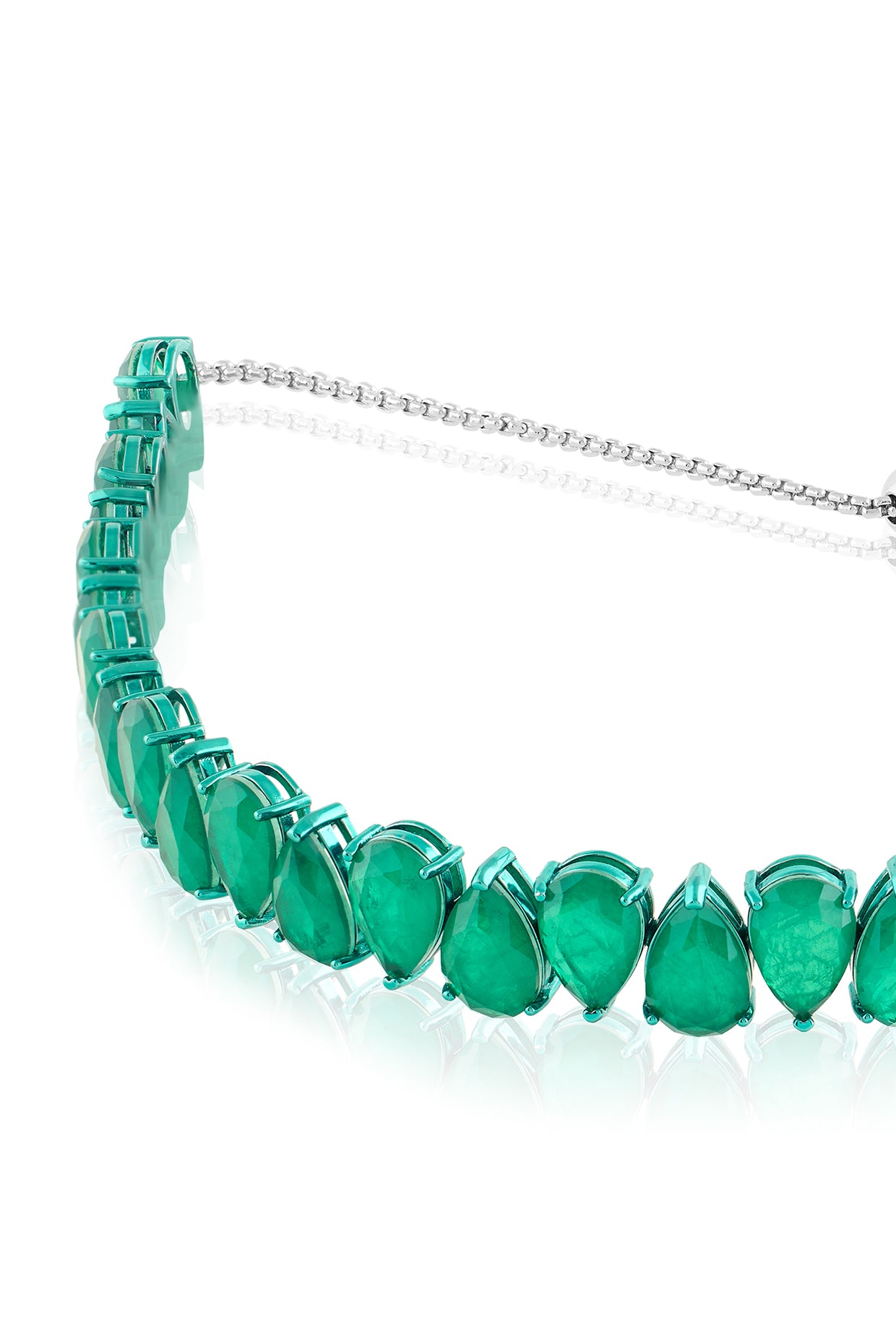 Elysian Emerald Choker Necklace In Rhodium Plating