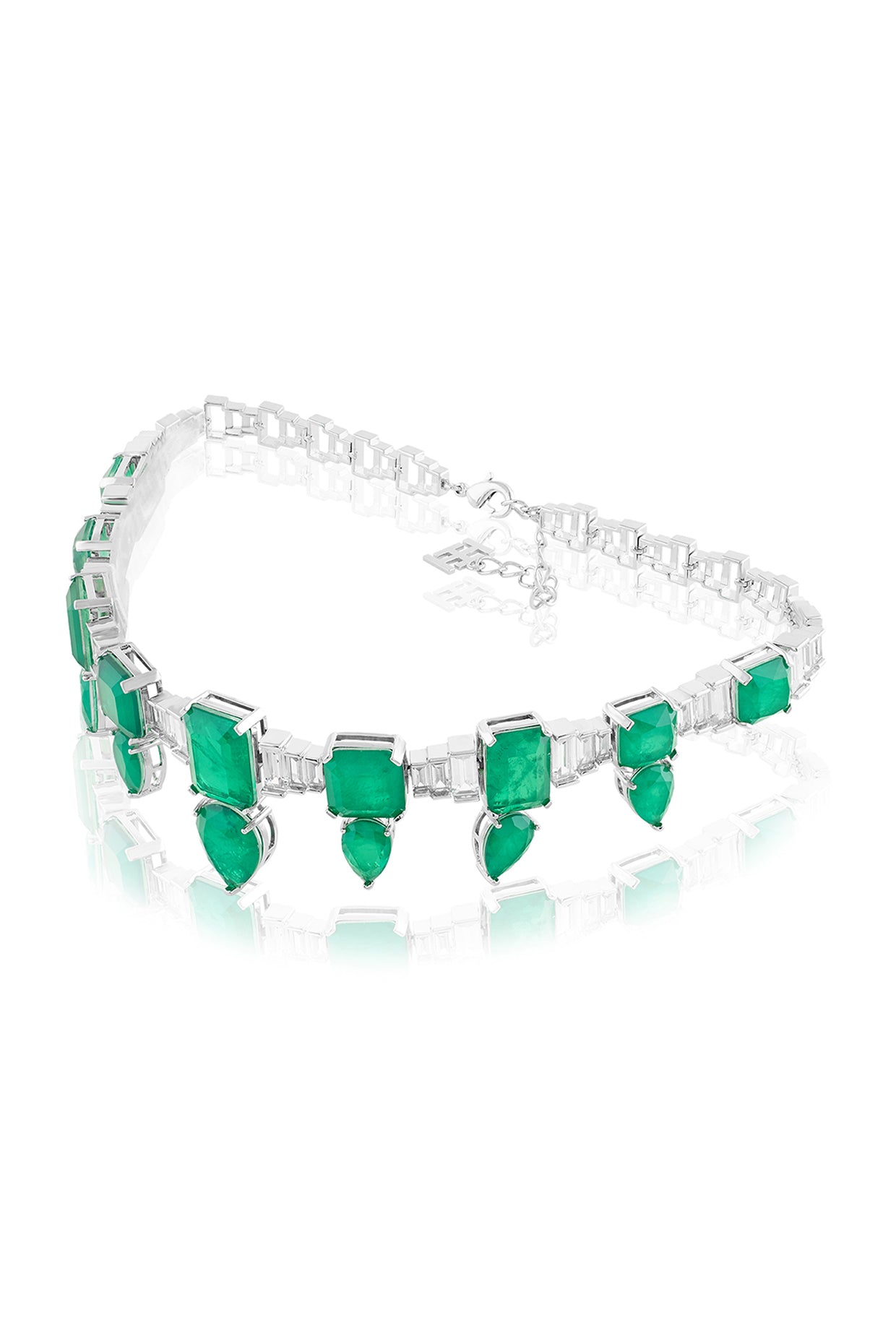 Emerald Celestial Luxe Choker Necklace In Rhodium Plating
