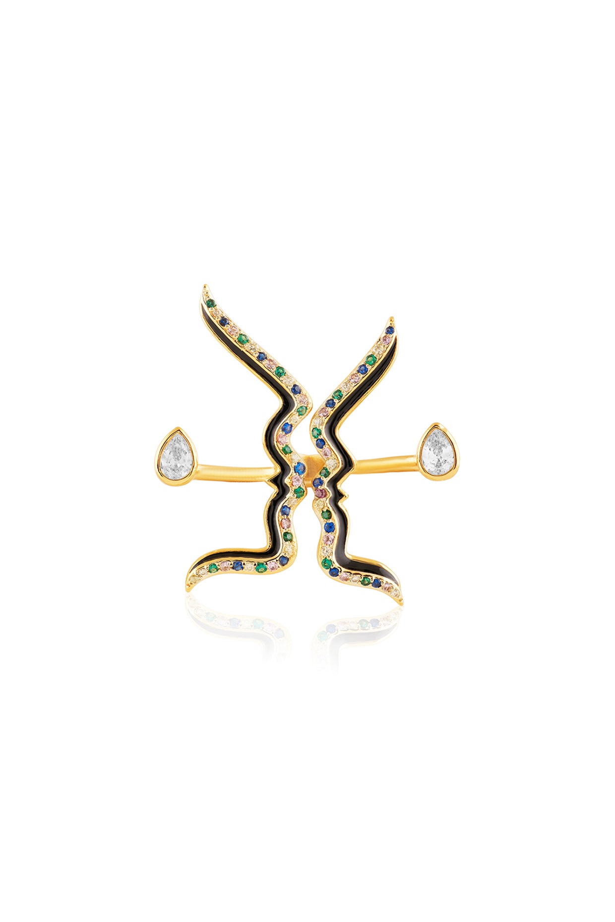 Anoma Two Finger Ring In 18Kt Gold Plated