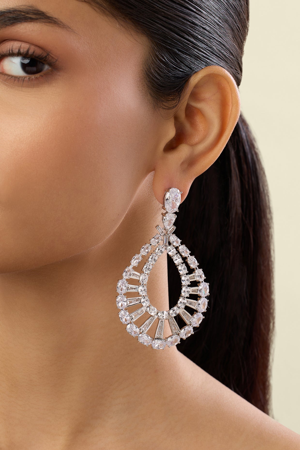 Bau Laume Statement Danglers In Rhodium Plated