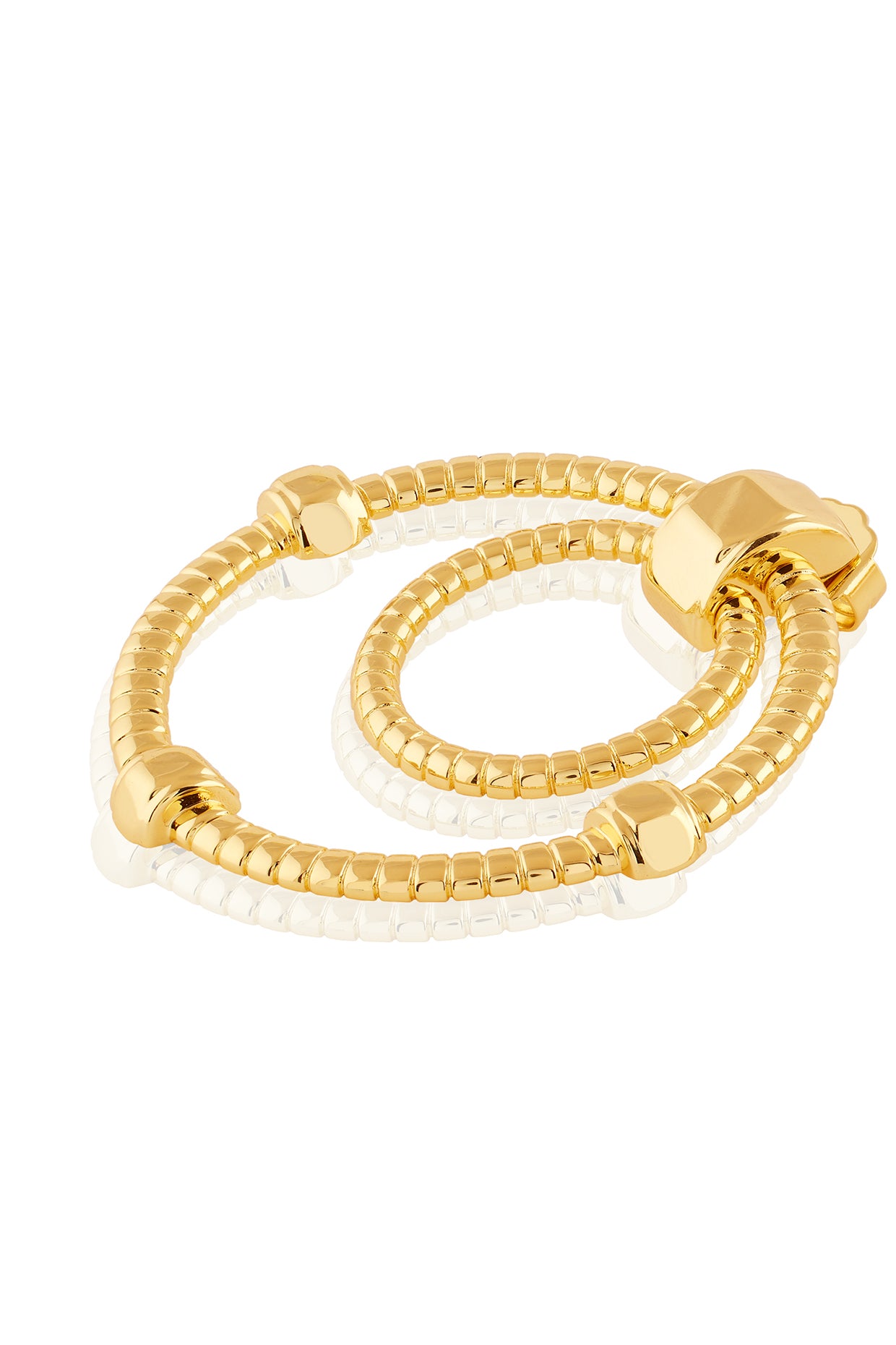Gold Ribbed Bolted Double Hoop 18Kt Gold Plated