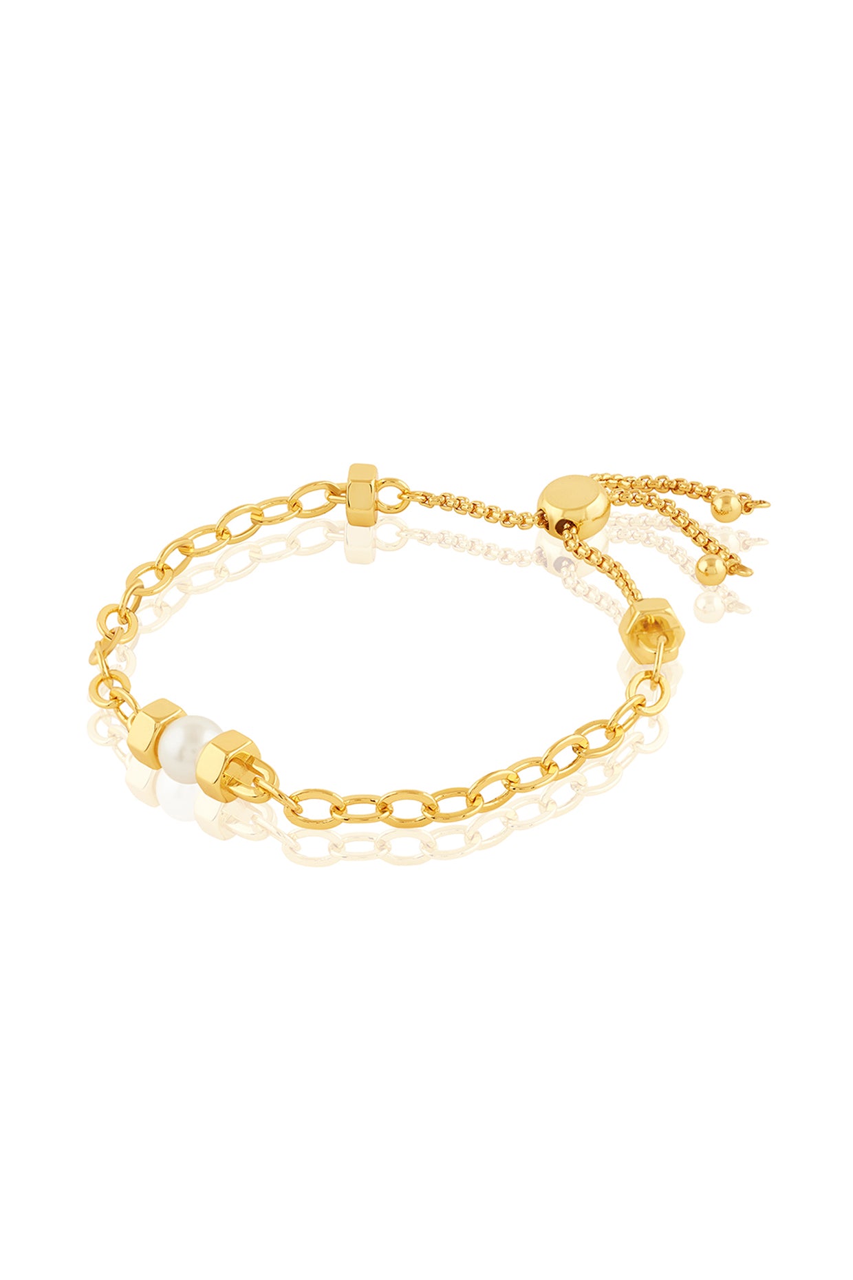 Nut and bolt Multi chain Bolo bracelet with pearl 18Kt Gold Plated