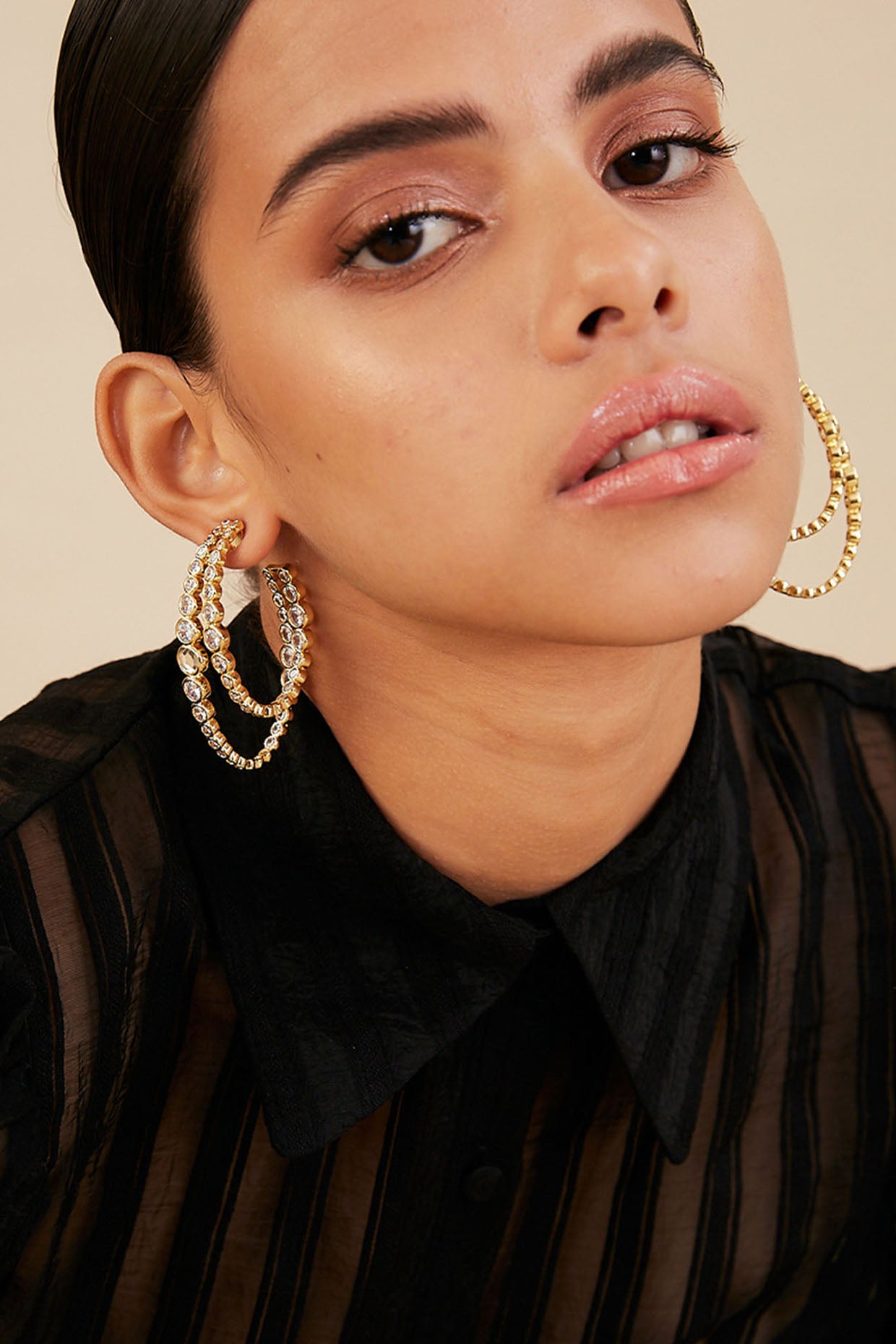 Modern Maharani Double Hoop Earrings 18Kt Gold Plated