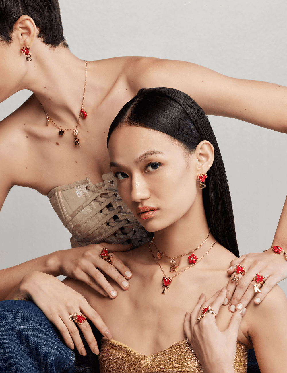 22kt Gold Plated Evil Eye and Floral Initial Necklace