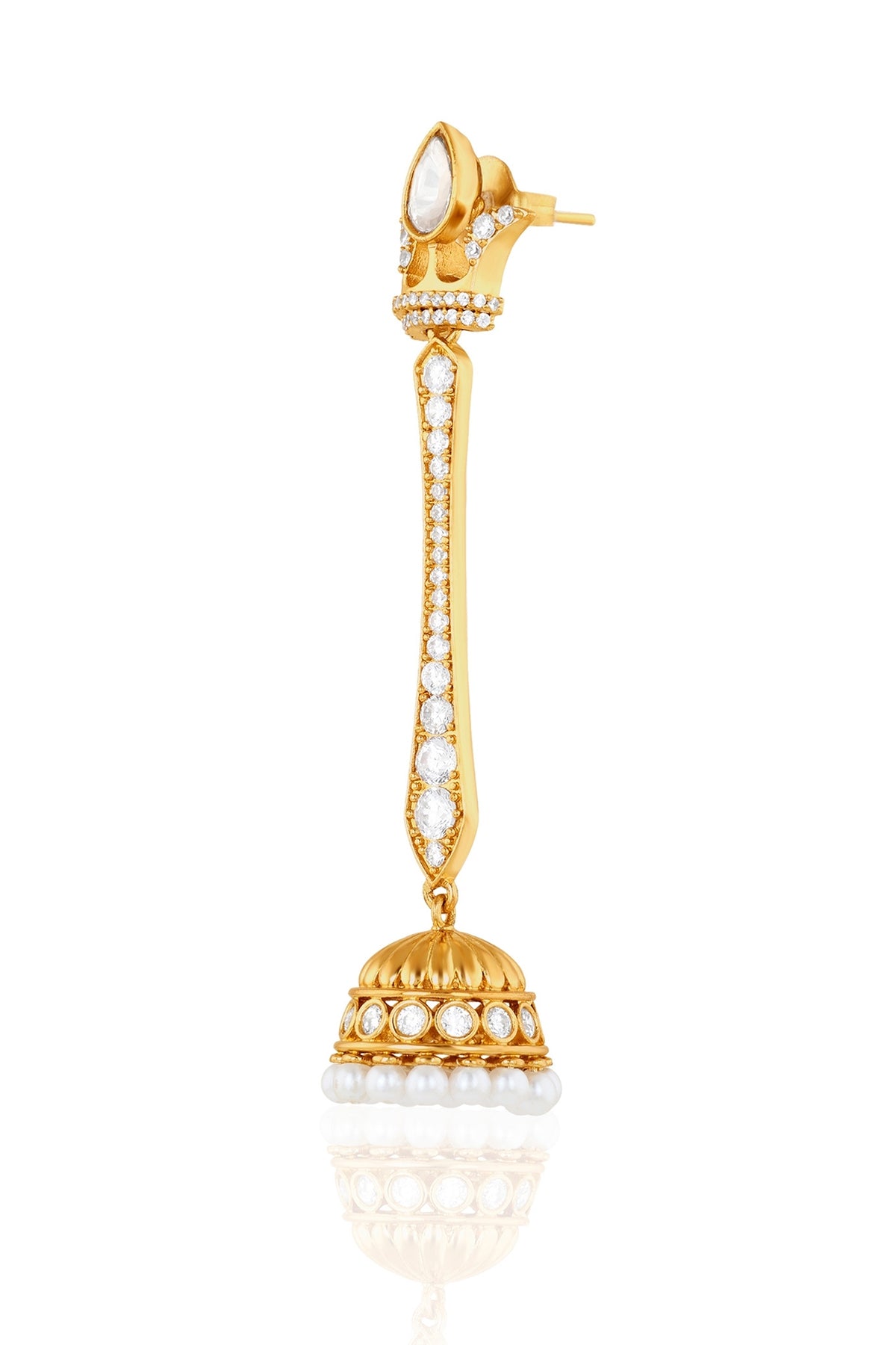 Polki Maharani Crest Long Pearl Earrings