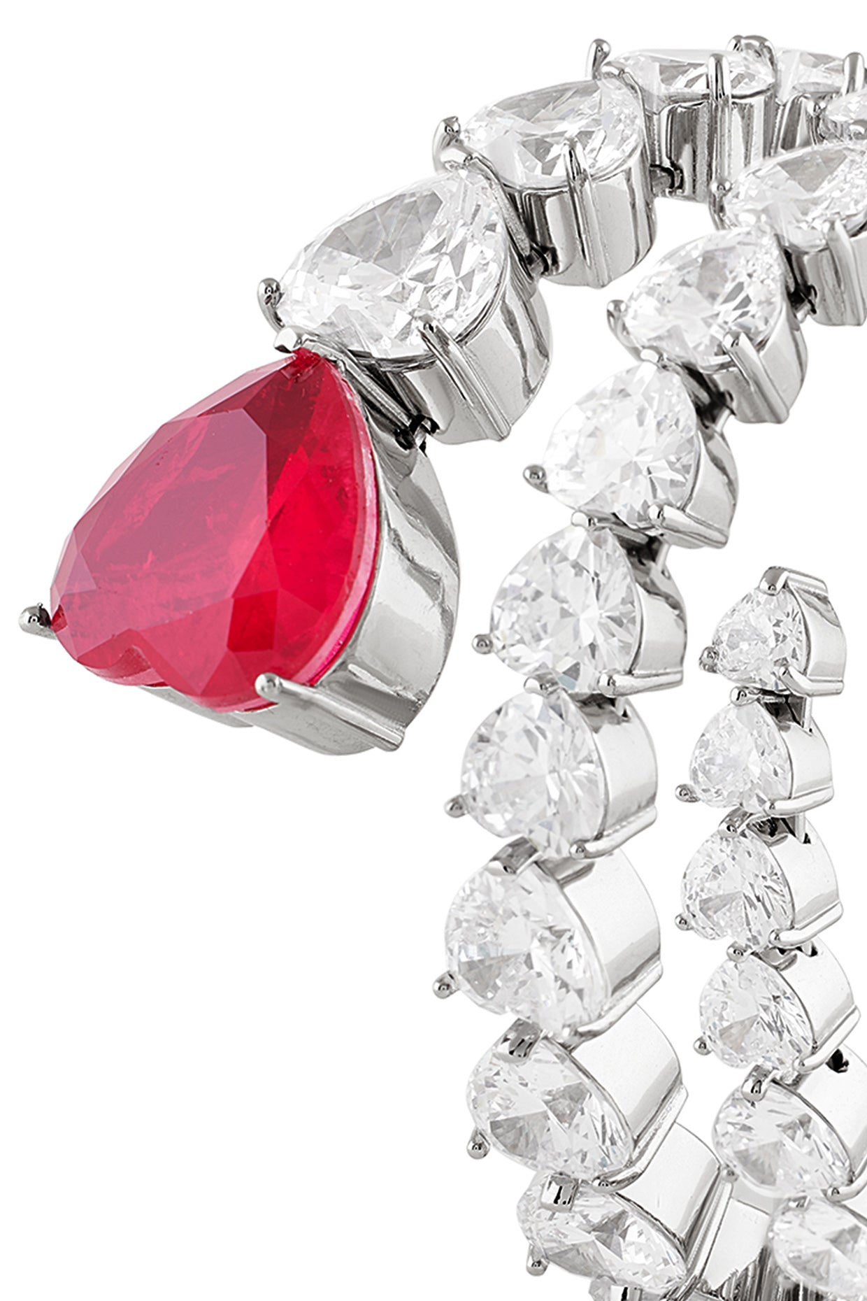 Ruby Enchantment Wrap Cuff In Rhodium Plating