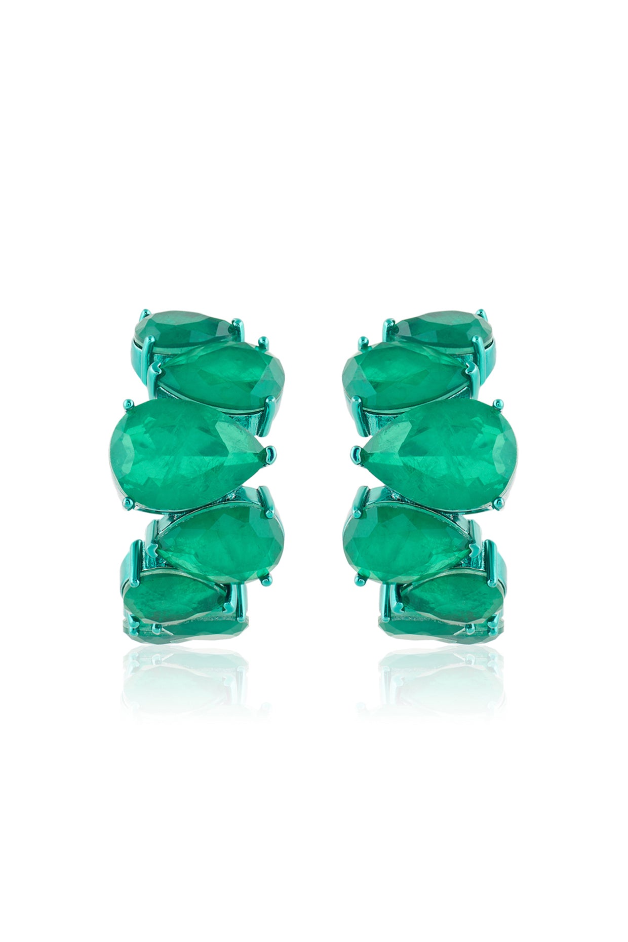 Emerald Glow Statement Hoops In Rhodium Plating