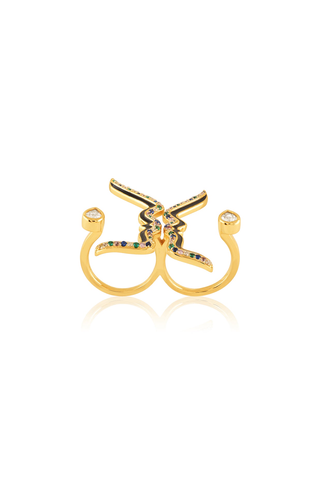 Anoma Two Finger Ring In 18Kt Gold Plated