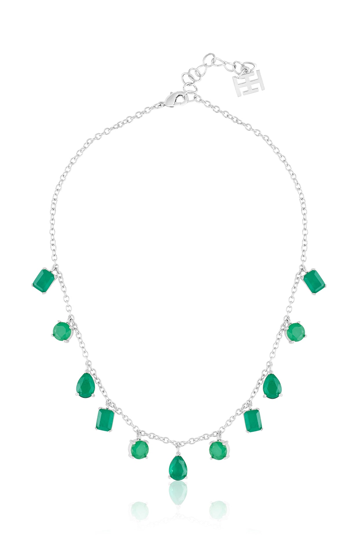 Eterna Emerald Charm Choker In Rhodium Plating