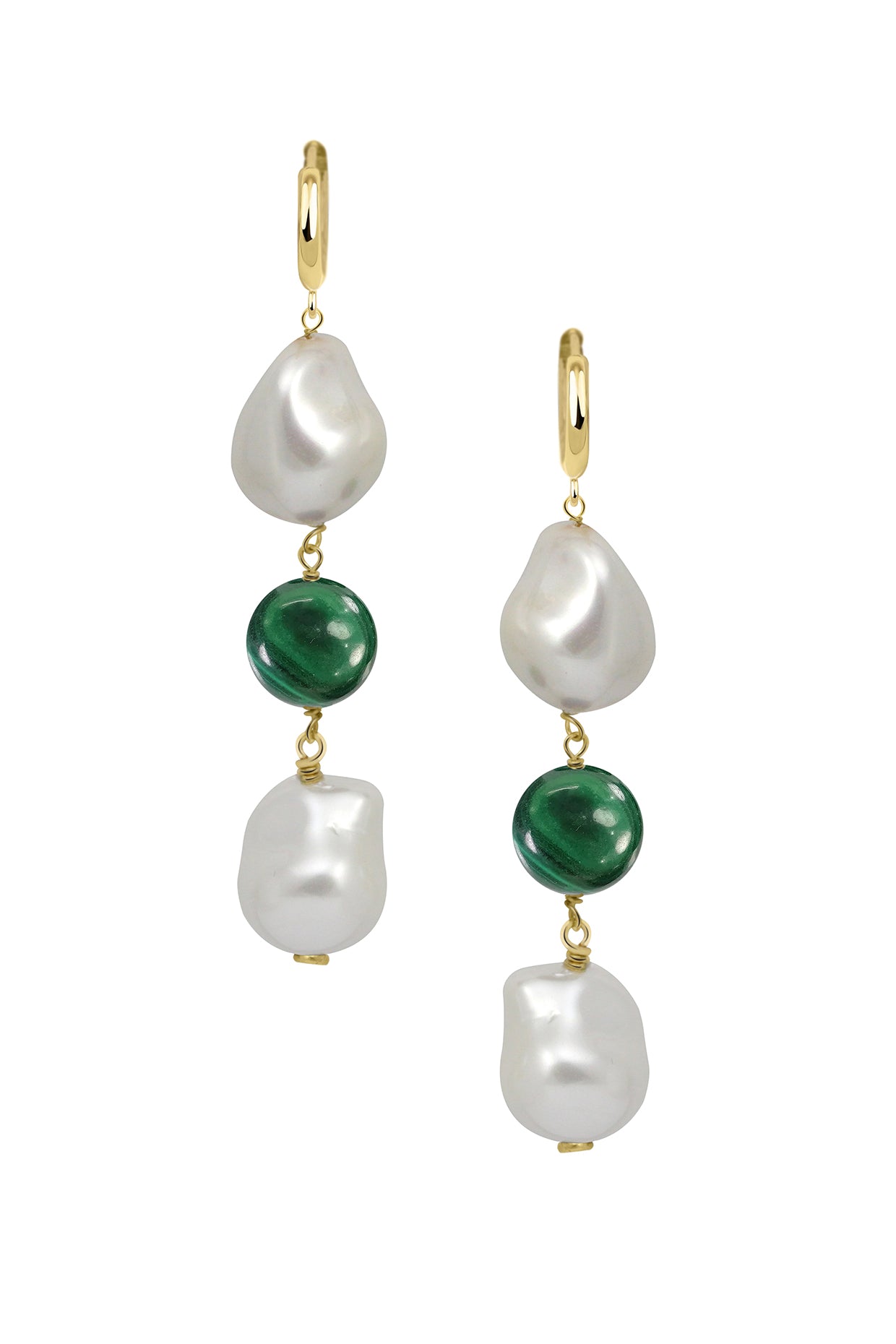 18Kt Gold Plated Green Deux Pearl Drop Earrings
