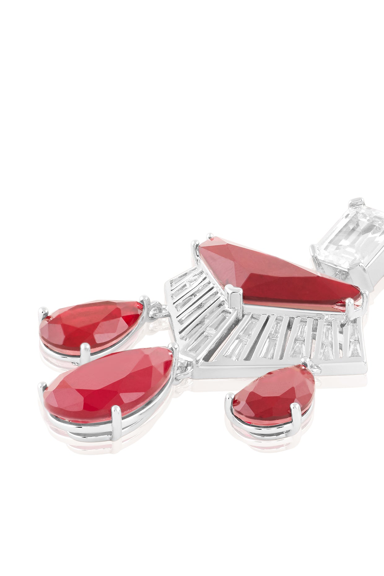 Angulaire Ruby Danglers In Rhodium Plated