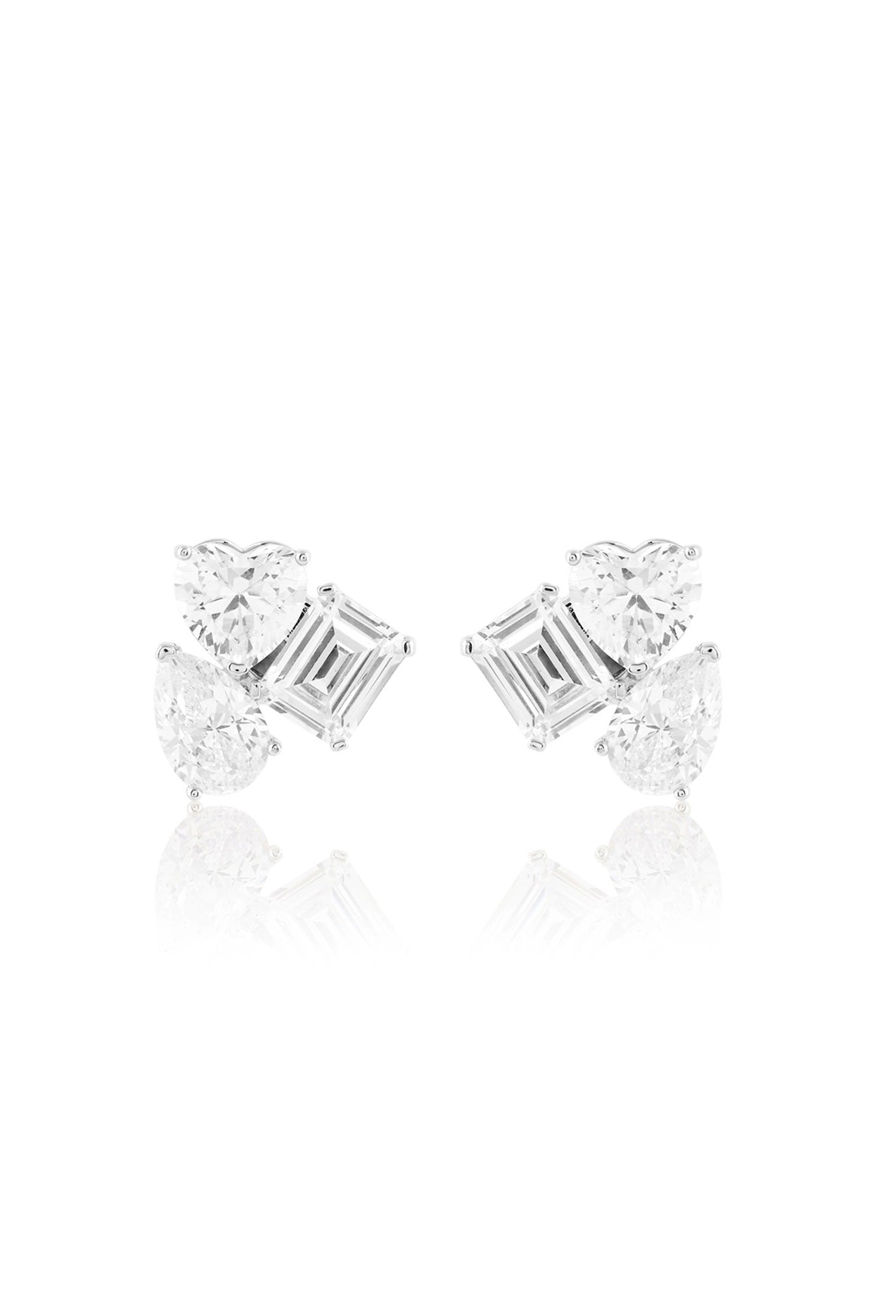 Silver Luxe Geometric Studs In Rhodium Plating