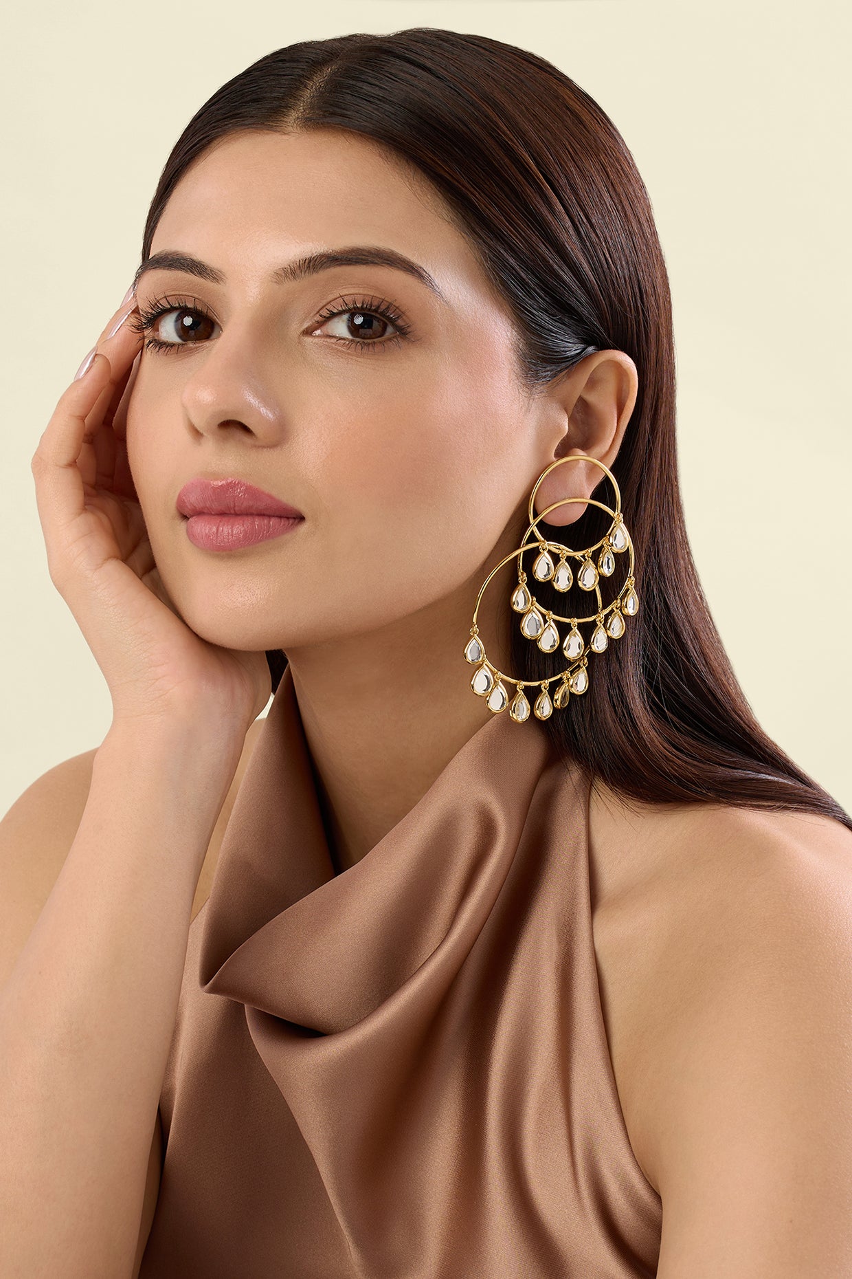 Ayaana Triple Hoop Mirror Earrings 18Kt Gold Plated