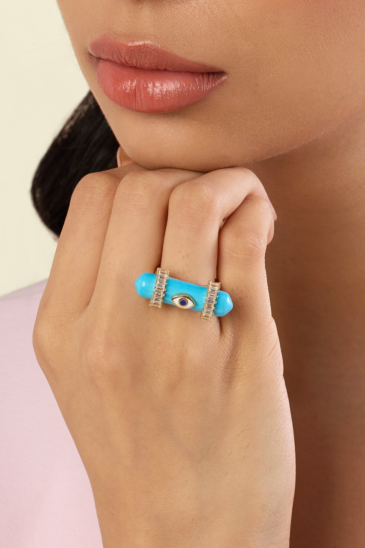 Celestial Turquoise Amulet Ring In 18kt Gold Plated