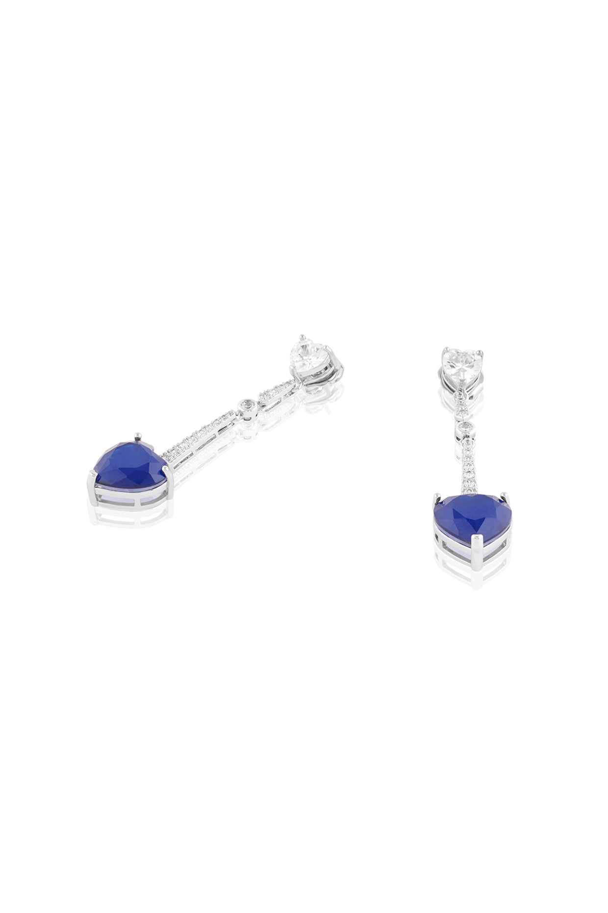 Sapphire Heart Luxe Danglers In Rhodium Plating