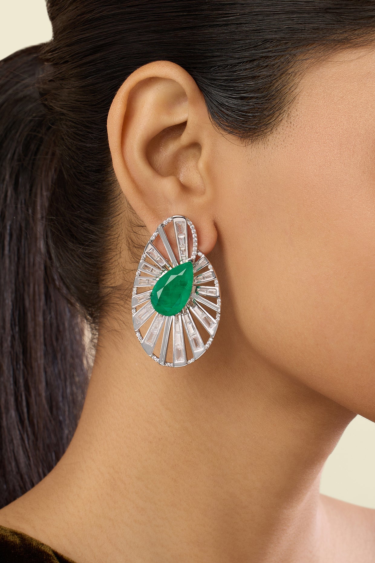 Triad Statement Studs In Rhodium Plated