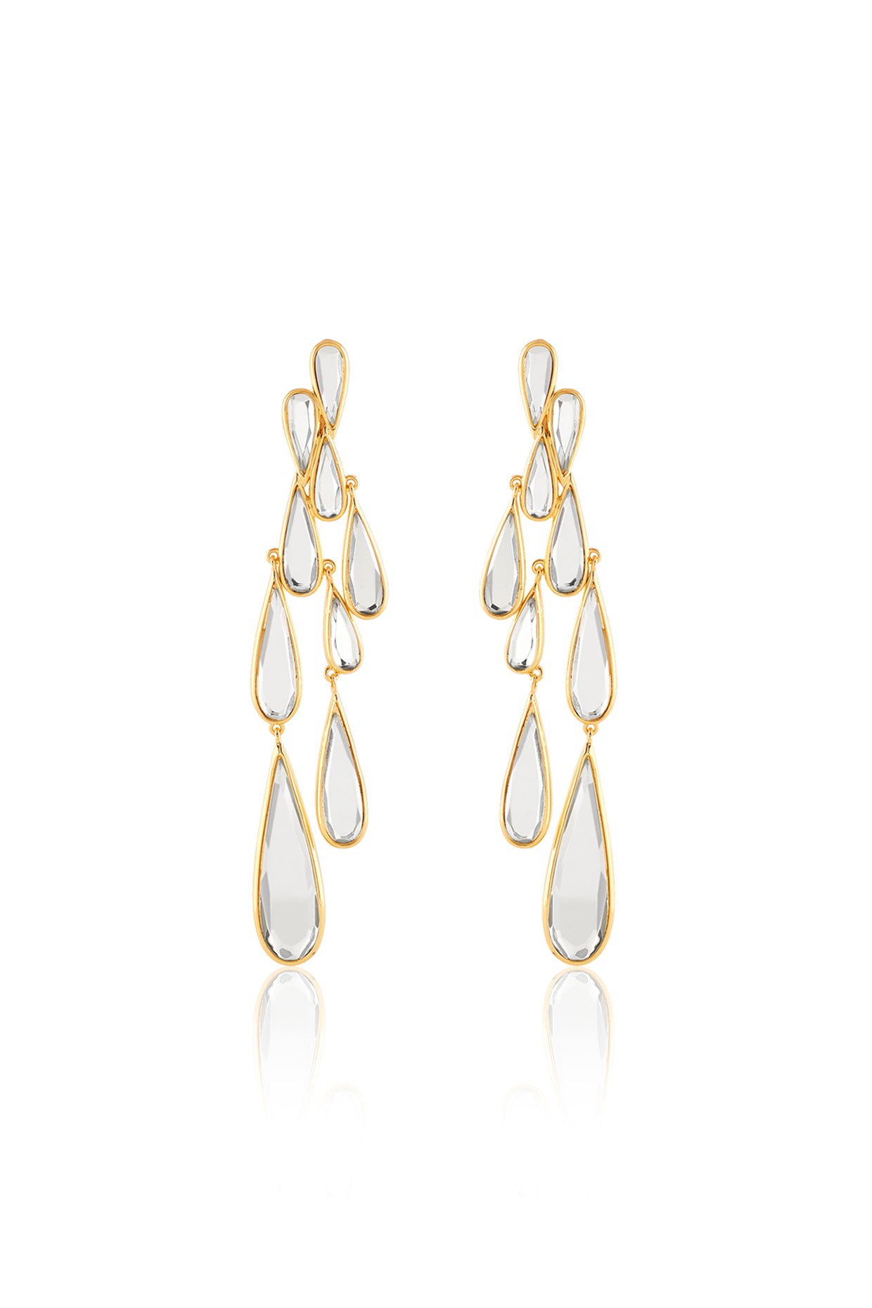 Demi Goddess Drop Mirror Long Cascade Earring 18Kt Gold Plated
