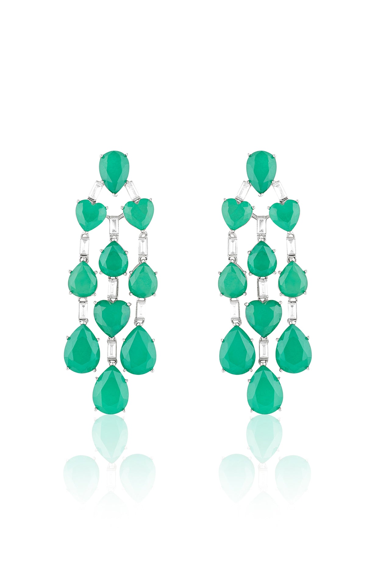 Emerald Waterfall Luxe Earrings In Rhodium Plating