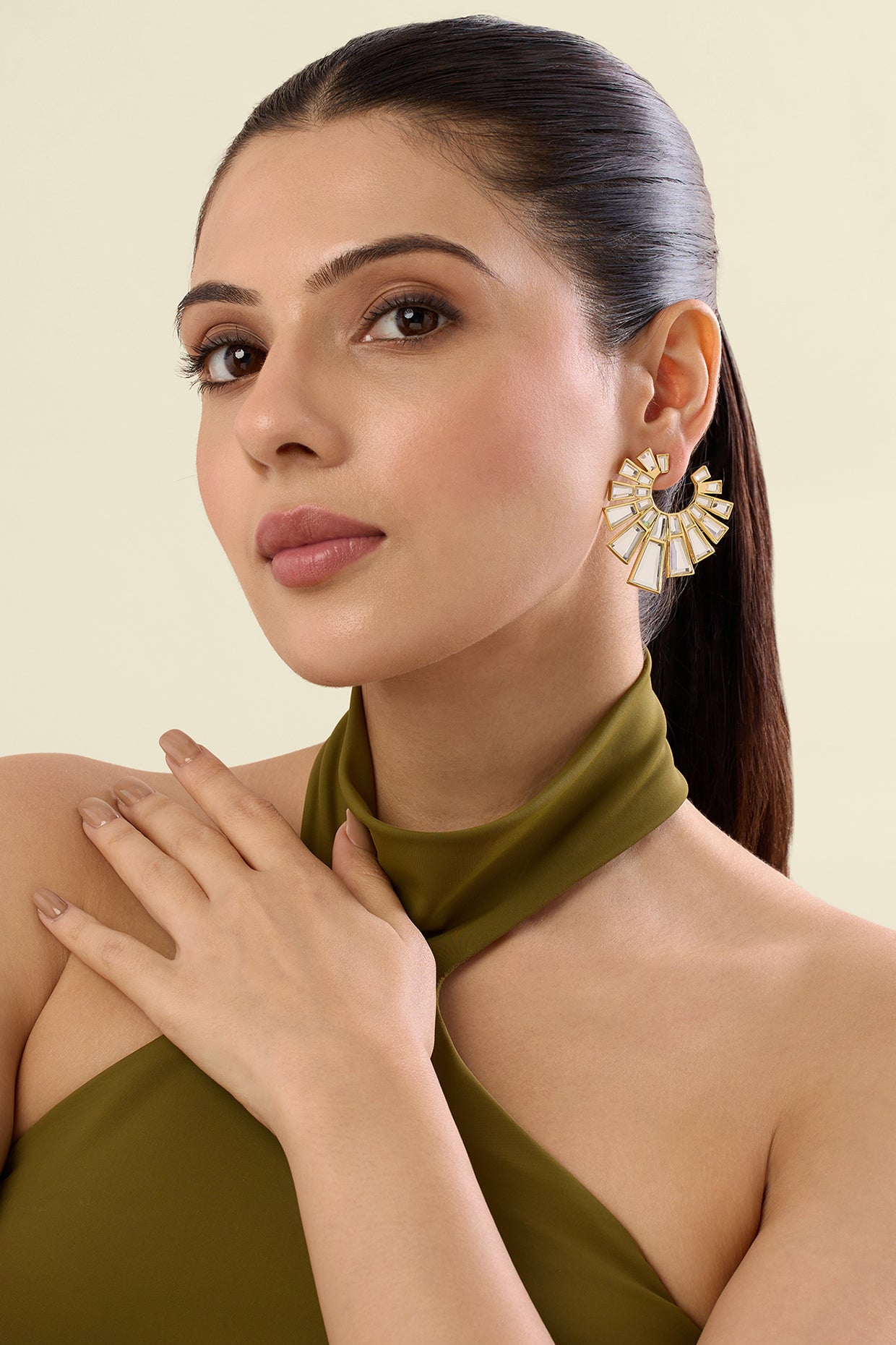 Angel Dust Baguette Mirror Orange Peal Earring 18Kt Gold Plated