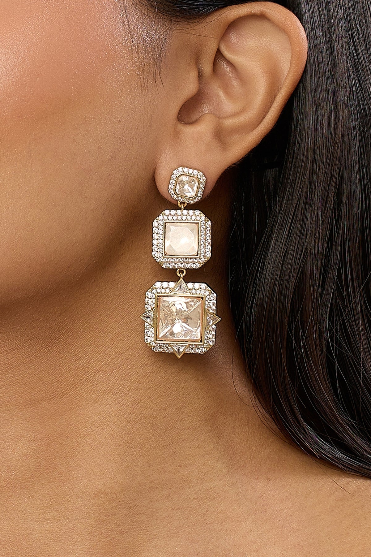 Polki Empress Statement Long Earrings