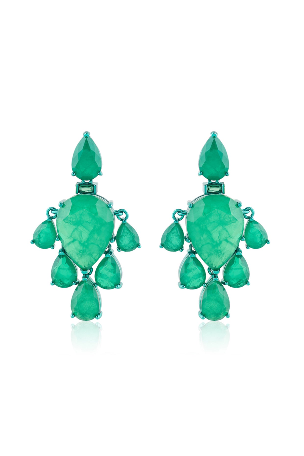 Emerald Luxe Dangler Earrings In Rhodium Plating